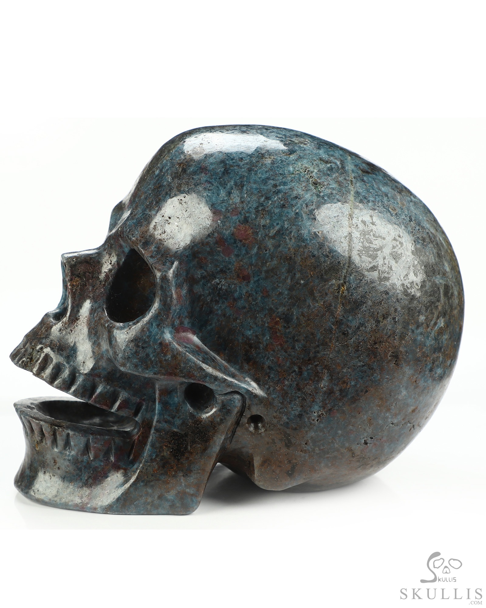 5.1" Ruby Kyanite Hand Carved Singing Crystal Skull Sculpture, Crystal Healing 5.1" Ruby Kyanite Hand Carved Singing Crystal Skull Sculpture, Crystal Healing