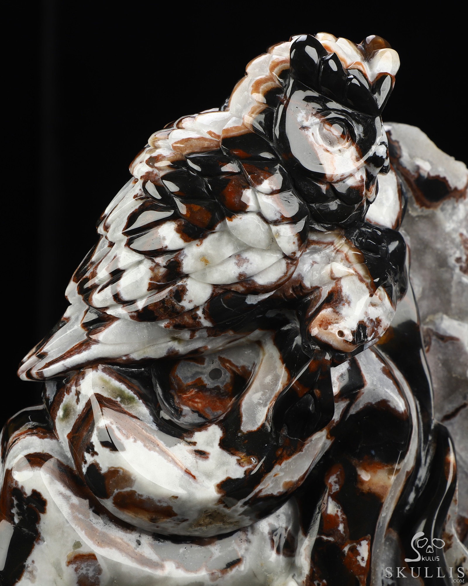 8.7" Black Zebra Agate Hand Carved Crystal Skull and Owl Fine Art Sculpture, Crystal Healing 8.7" Black Zebra Agate Hand Carved Crystal Skull and Owl Fine Art Sculpture, Crystal Healing