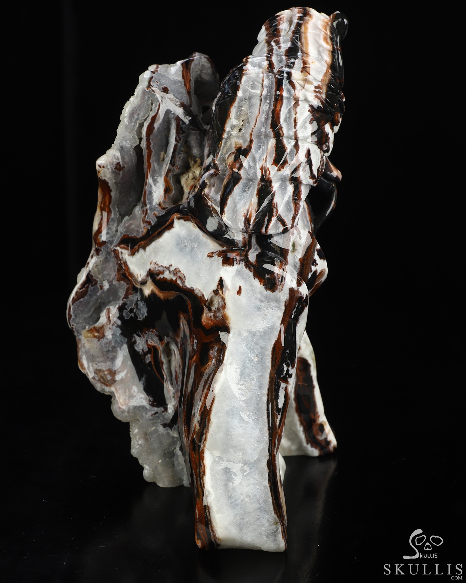 8.7" Black Zebra Agate Hand Carved Crystal Skull and Owl Fine Art Sculpture, Crystal Healing 8.7" Black Zebra Agate Hand Carved Crystal Skull and Owl Fine Art Sculpture, Crystal Healing