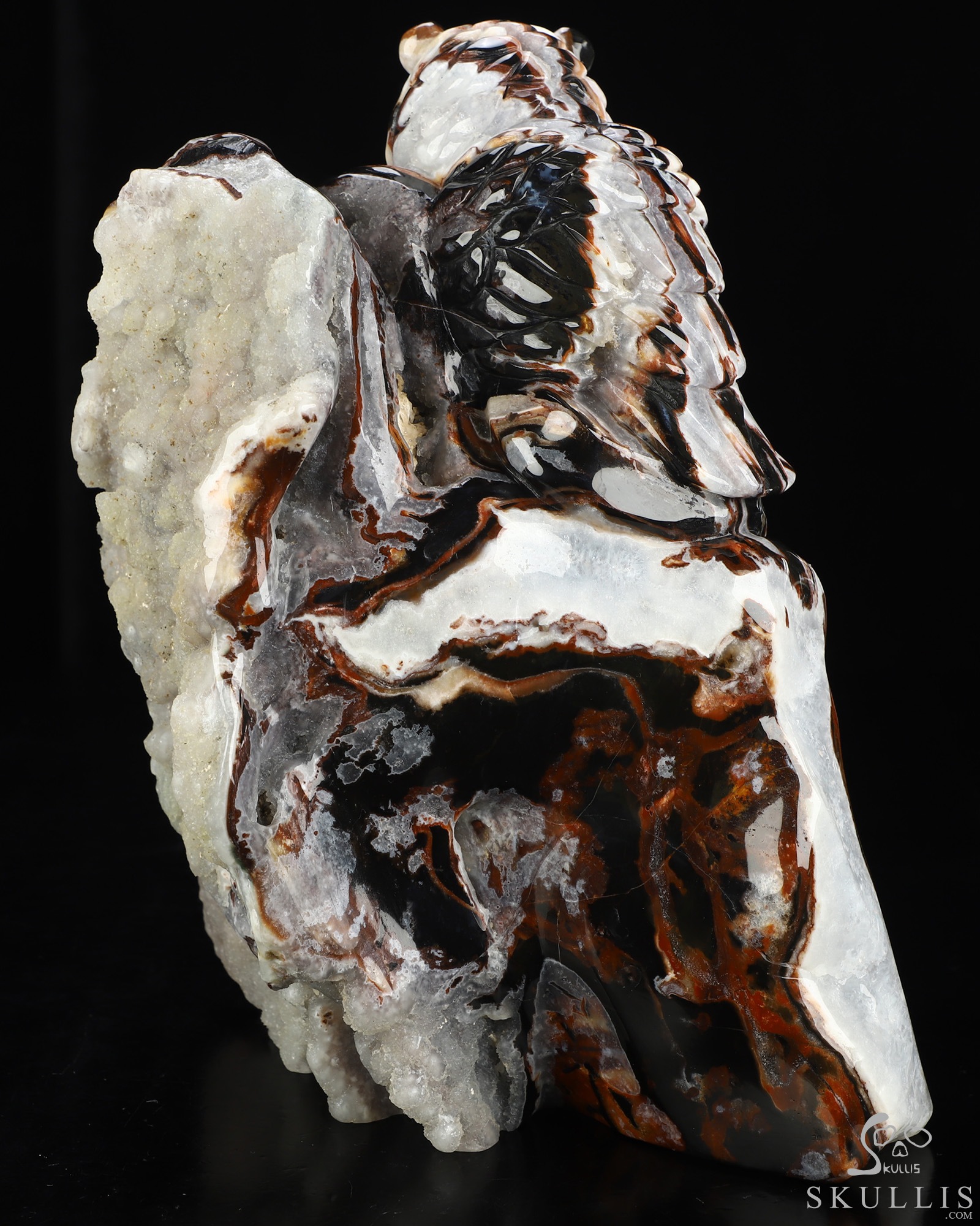 8.7" Black Zebra Agate Hand Carved Crystal Skull and Owl Fine Art Sculpture, Crystal Healing 8.7" Black Zebra Agate Hand Carved Crystal Skull and Owl Fine Art Sculpture, Crystal Healing
