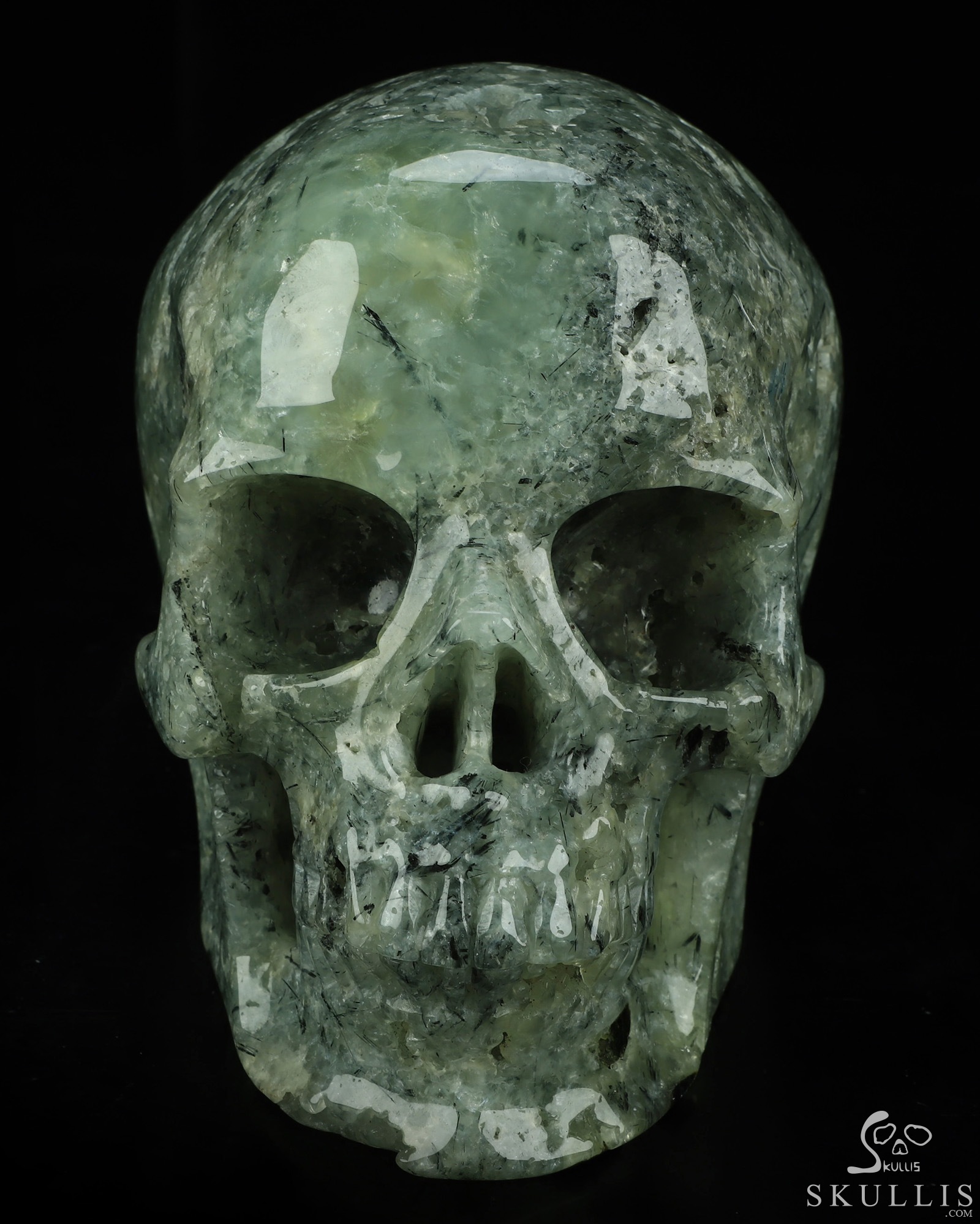 Lifesized 6.9" Prehnite Hand Carved Crystal Skull, Super Realistic, Crystal Healing Lifesized 6.9" Prehnite Hand Carved Crystal Skull, Super Realistic, Crystal Healing