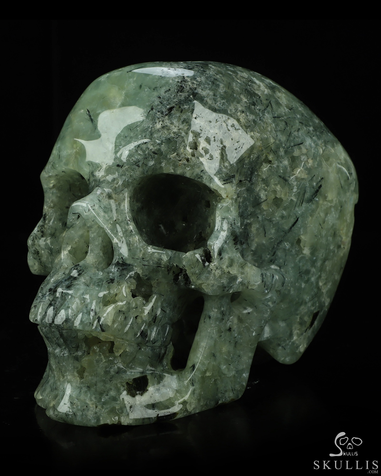Lifesized 6.9" Prehnite Hand Carved Crystal Skull, Super Realistic, Crystal Healing Lifesized 6.9" Prehnite Hand Carved Crystal Skull, Super Realistic, Crystal Healing
