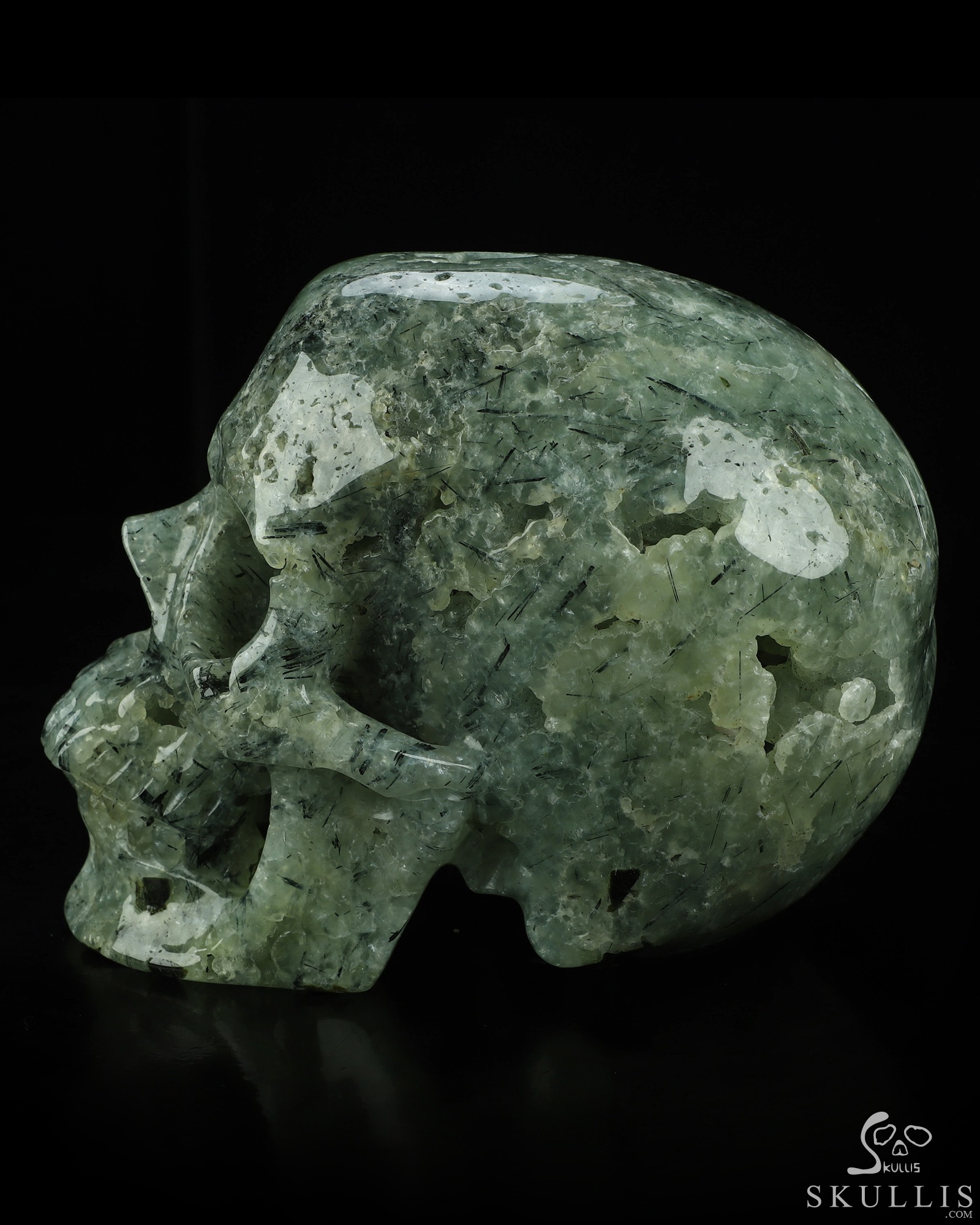 Lifesized 6.9" Prehnite Hand Carved Crystal Skull, Super Realistic, Crystal Healing Lifesized 6.9" Prehnite Hand Carved Crystal Skull, Super Realistic, Crystal Healing