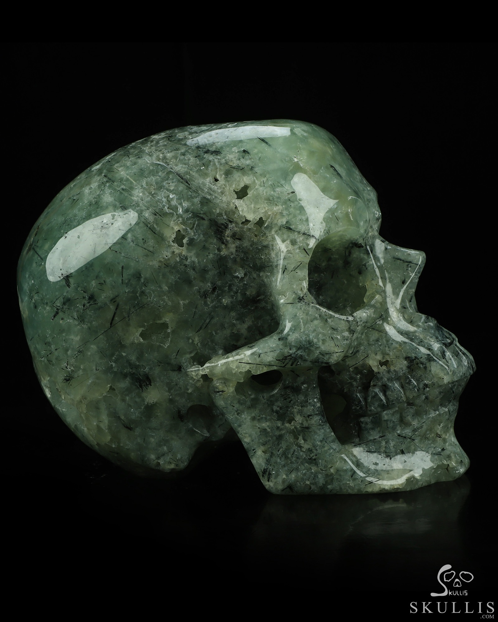 Lifesized 6.9" Prehnite Hand Carved Crystal Skull, Super Realistic, Crystal Healing Lifesized 6.9" Prehnite Hand Carved Crystal Skull, Super Realistic, Crystal Healing