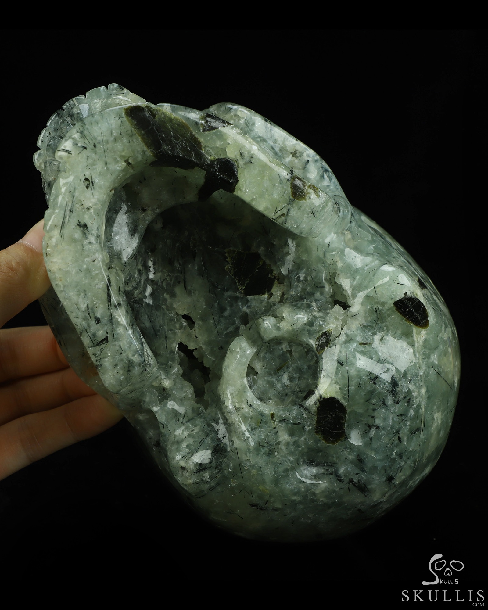 Lifesized 6.9" Prehnite Hand Carved Crystal Skull, Super Realistic, Crystal Healing Lifesized 6.9" Prehnite Hand Carved Crystal Skull, Super Realistic, Crystal Healing