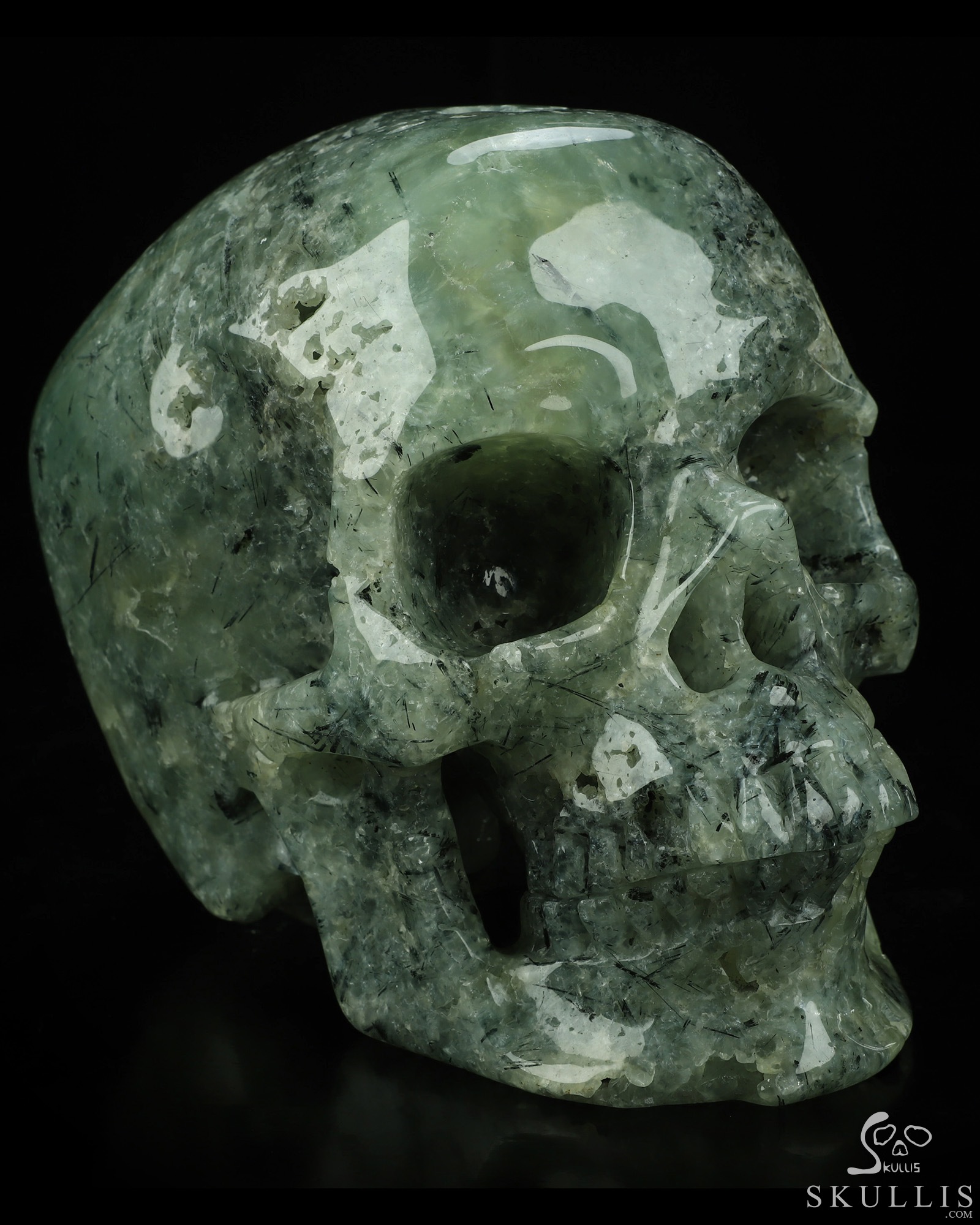Lifesized 6.9" Prehnite Hand Carved Crystal Skull, Super Realistic, Crystal Healing Lifesized 6.9" Prehnite Hand Carved Crystal Skull, Super Realistic, Crystal Healing