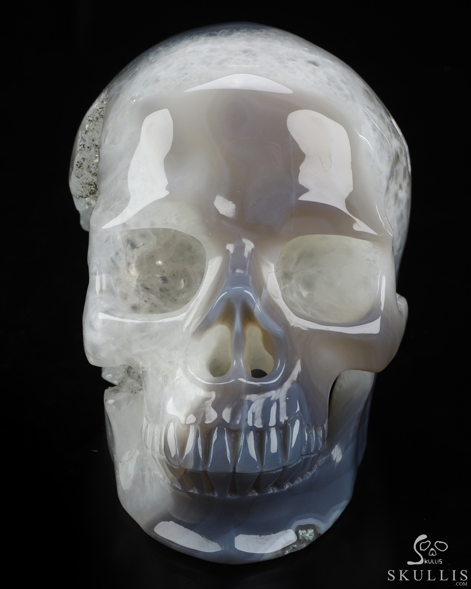 Lifesized 6.5" Agate Geode Hand Carved Crystal Skull, Super Realistic, Crystal Healing Lifesized 6.5" Agate Geode Hand Carved Crystal Skull, Super Realistic, Crystal Healing