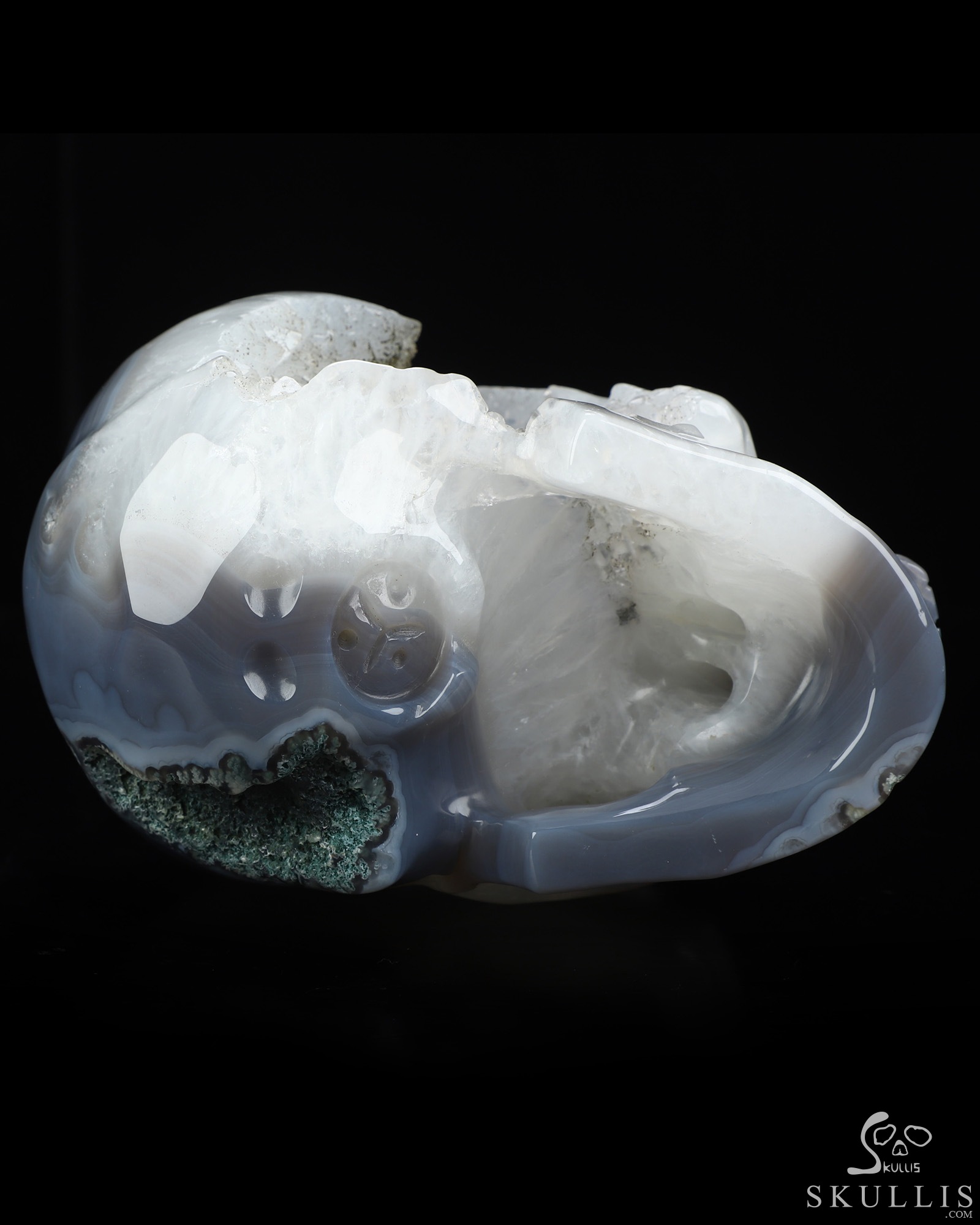 Lifesized 6.5" Agate Geode Hand Carved Crystal Skull, Super Realistic, Crystal Healing Lifesized 6.5" Agate Geode Hand Carved Crystal Skull, Super Realistic, Crystal Healing
