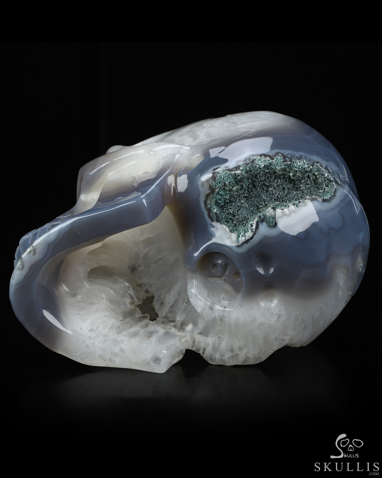 Lifesized 6.5" Agate Geode Hand Carved Crystal Skull, Super Realistic, Crystal Healing Lifesized 6.5" Agate Geode Hand Carved Crystal Skull, Super Realistic, Crystal Healing