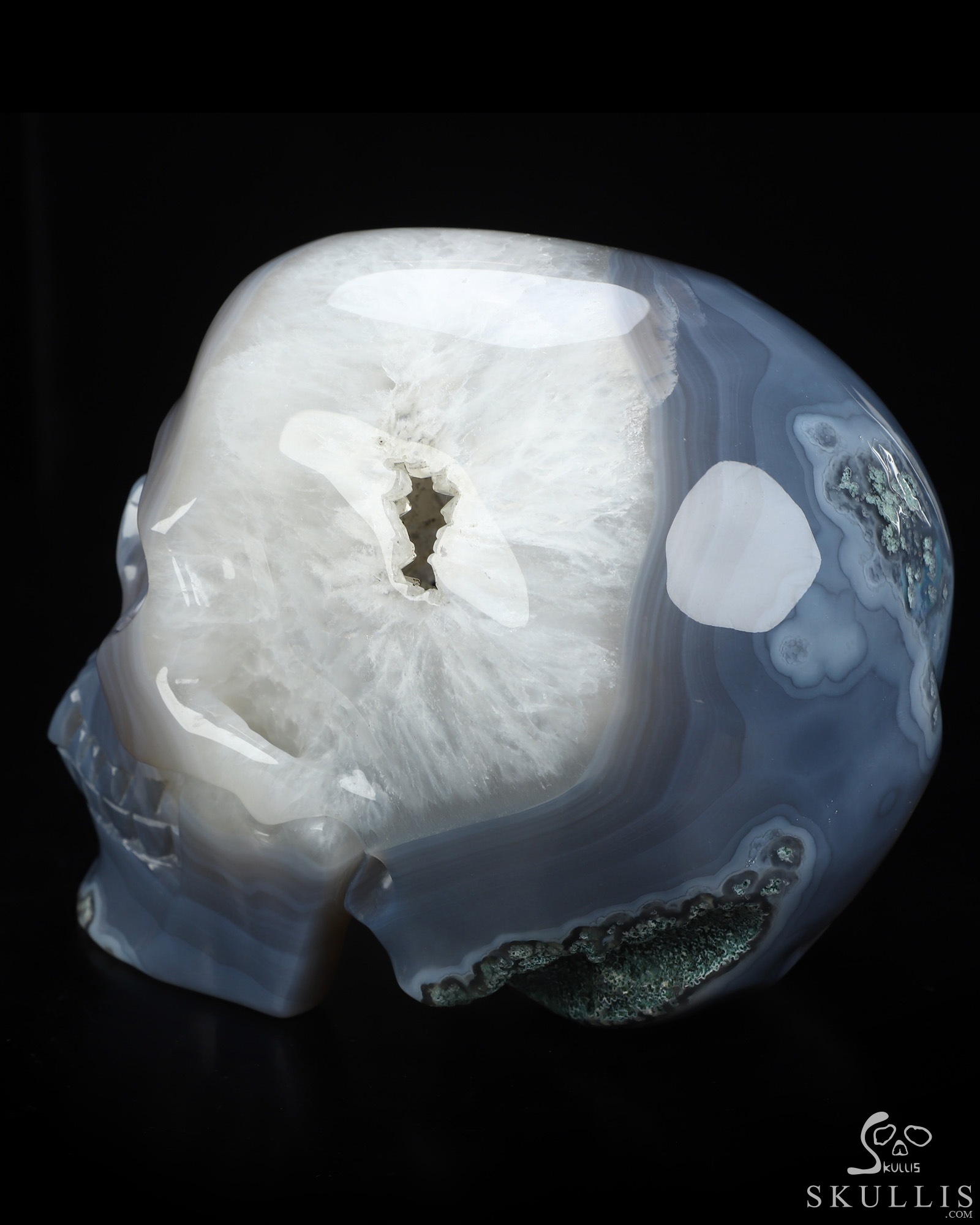 Lifesized 6.5" Agate Geode Hand Carved Crystal Skull, Super Realistic, Crystal Healing Lifesized 6.5" Agate Geode Hand Carved Crystal Skull, Super Realistic, Crystal Healing