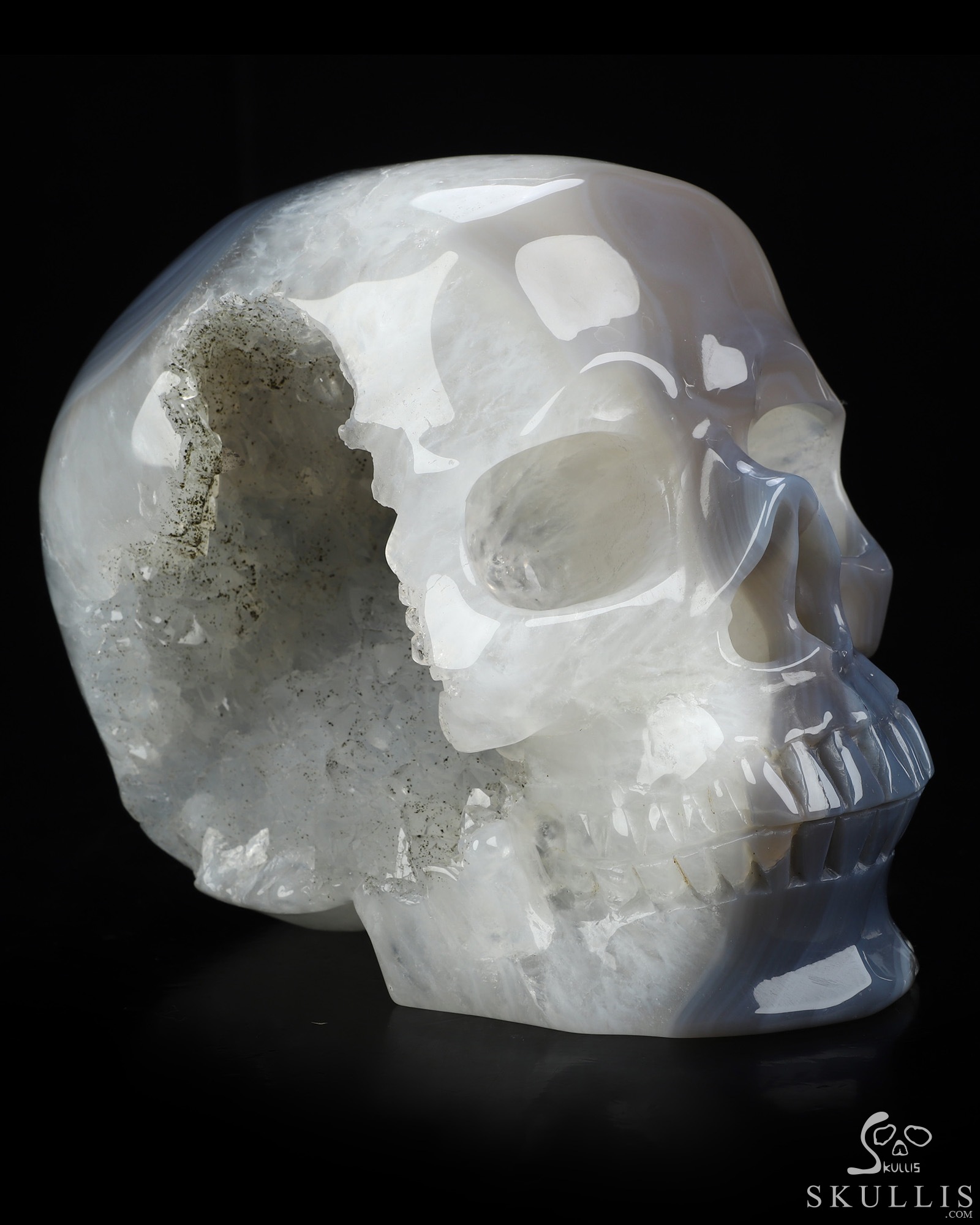 Lifesized 6.5" Agate Geode Hand Carved Crystal Skull, Super Realistic, Crystal Healing Lifesized 6.5" Agate Geode Hand Carved Crystal Skull, Super Realistic, Crystal Healing