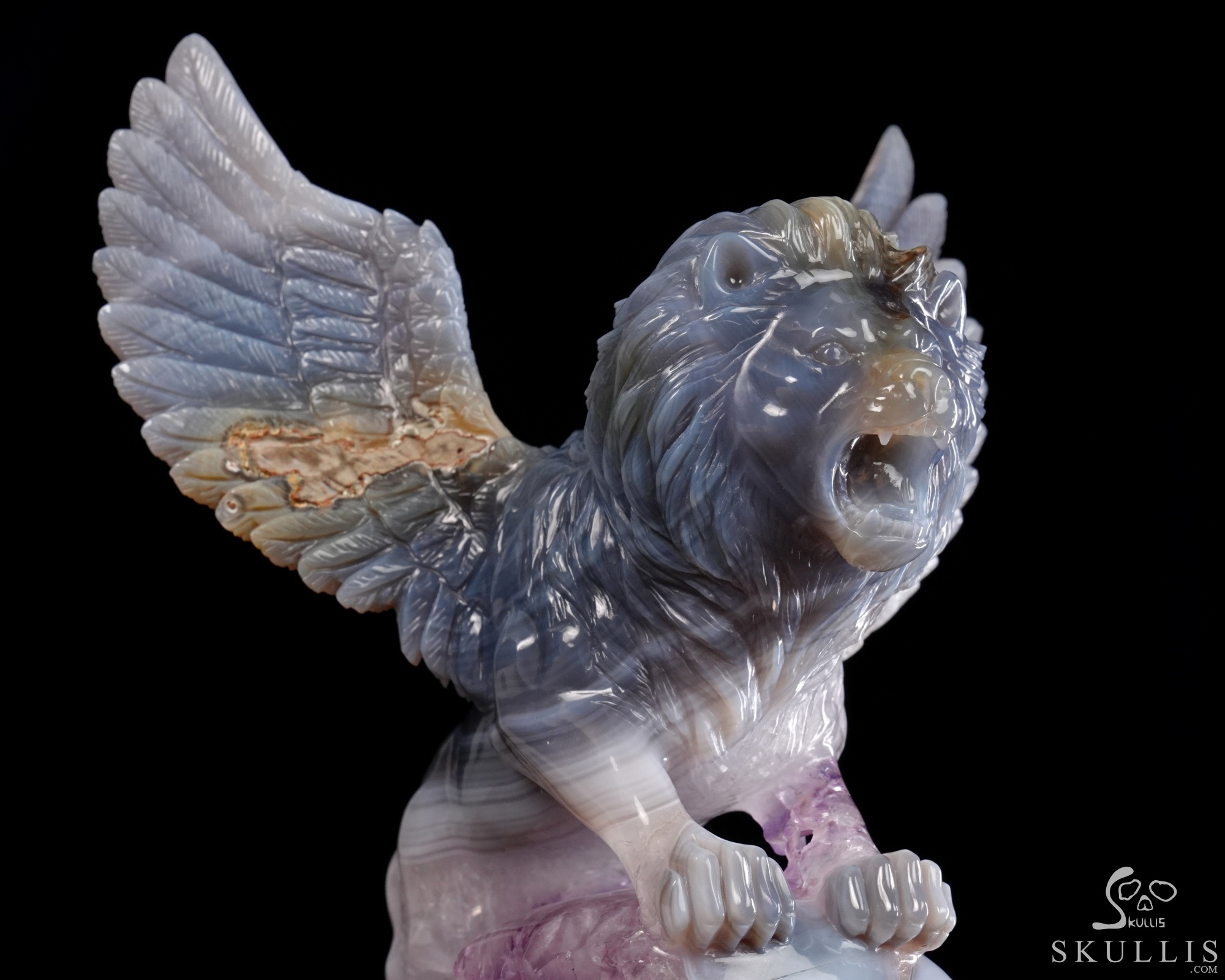 June 21, 2026 ACSAD (A Crystal Skull a Day) - The Lion Beyond Time - 9.8" Carved Agate Amethyst Geode Skull with Winged Lion Sculpture, Crystal Healing June 21, 2026 ACSAD (A Crystal Skull a Day) - The Lion Beyond Time - 9.8" Carved Agate Amethyst Geode Skull with Winged Lion Sculpture, Crystal Healing