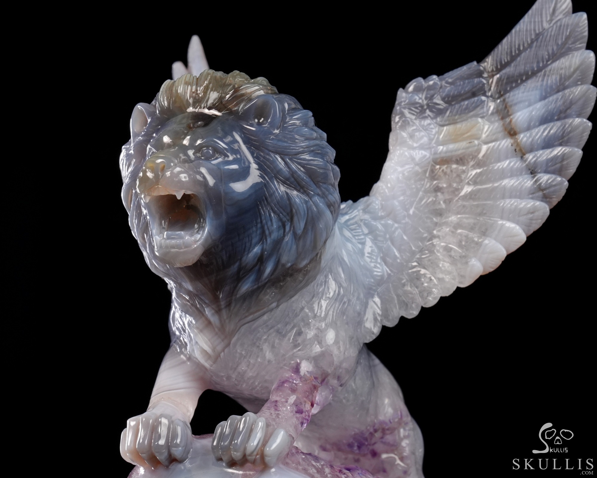 June 21, 2026 ACSAD (A Crystal Skull a Day) - The Lion Beyond Time - 9.8" Carved Agate Amethyst Geode Skull with Winged Lion Sculpture, Crystal Healing June 21, 2026 ACSAD (A Crystal Skull a Day) - The Lion Beyond Time - 9.8" Carved Agate Amethyst Geode Skull with Winged Lion Sculpture, Crystal Healing