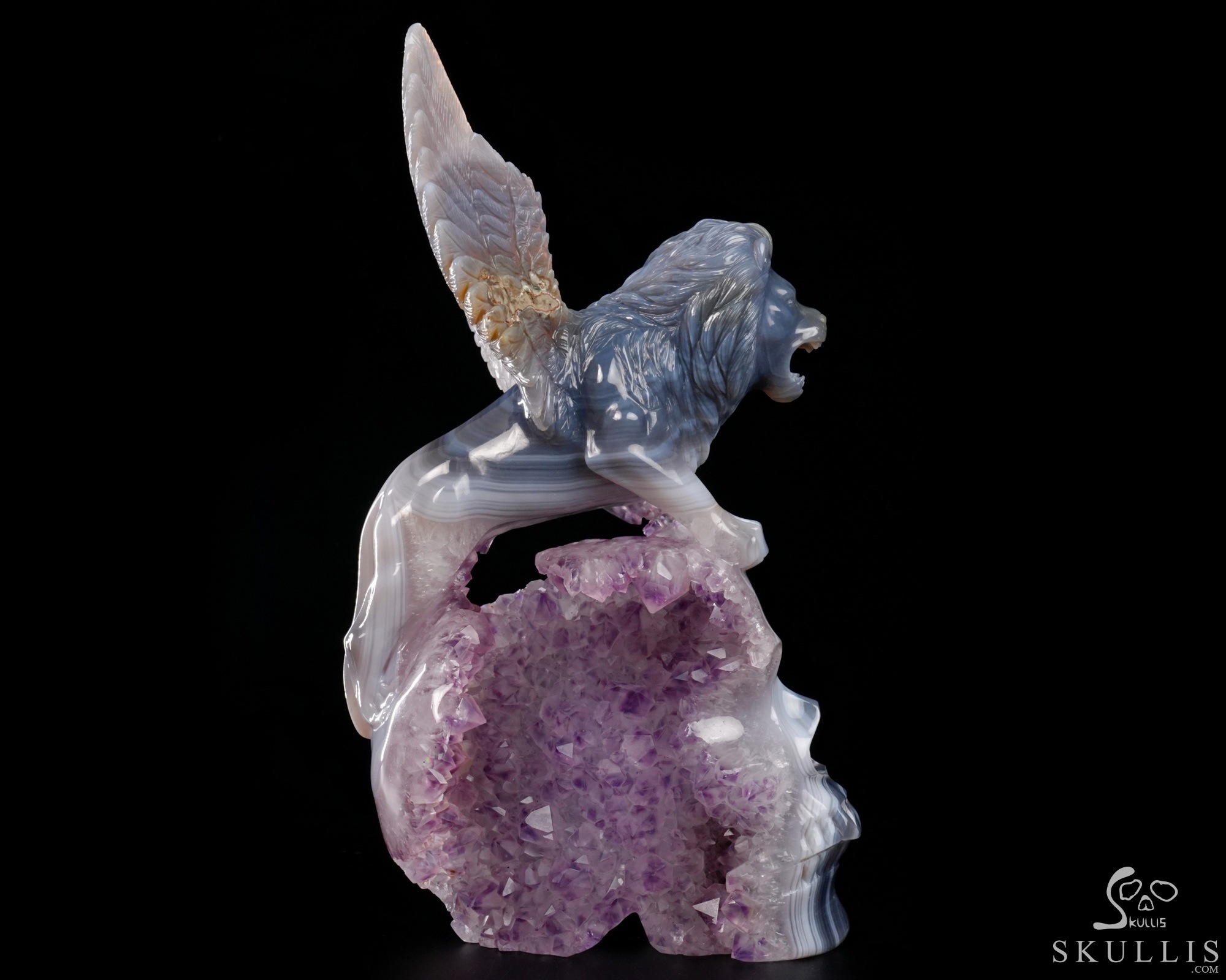 June 21, 2026 ACSAD (A Crystal Skull a Day) - The Lion Beyond Time - 9.8" Carved Agate Amethyst Geode Skull with Winged Lion Sculpture, Crystal Healing June 21, 2026 ACSAD (A Crystal Skull a Day) - The Lion Beyond Time - 9.8" Carved Agate Amethyst Geode Skull with Winged Lion Sculpture, Crystal Healing