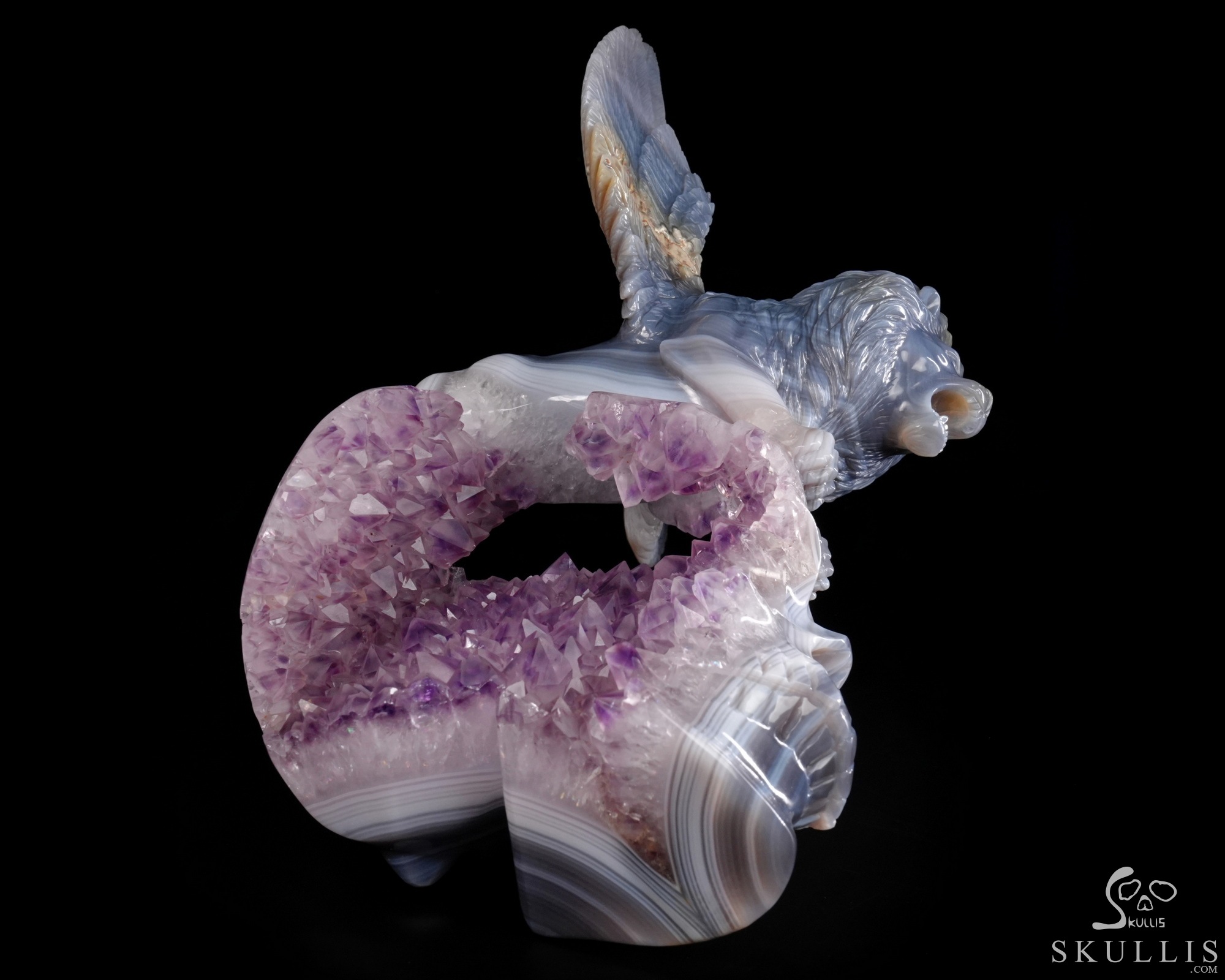 June 21, 2026 ACSAD (A Crystal Skull a Day) - The Lion Beyond Time - 9.8" Carved Agate Amethyst Geode Skull with Winged Lion Sculpture, Crystal Healing June 21, 2026 ACSAD (A Crystal Skull a Day) - The Lion Beyond Time - 9.8" Carved Agate Amethyst Geode Skull with Winged Lion Sculpture, Crystal Healing