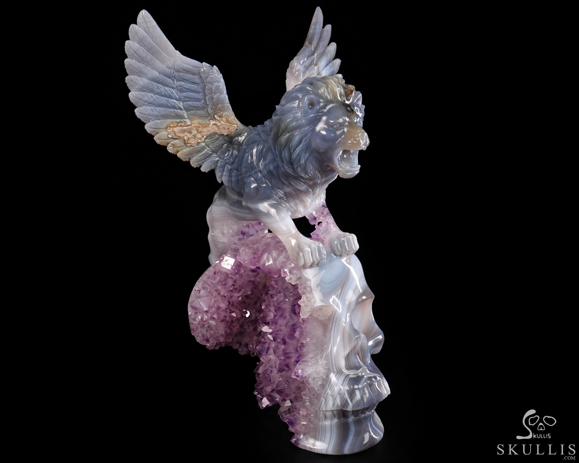 June 21, 2026 ACSAD (A Crystal Skull a Day) - The Lion Beyond Time - 9.8" Carved Agate Amethyst Geode Skull with Winged Lion Sculpture, Crystal Healing June 21, 2026 ACSAD (A Crystal Skull a Day) - The Lion Beyond Time - 9.8" Carved Agate Amethyst Geode Skull with Winged Lion Sculpture, Crystal Healing