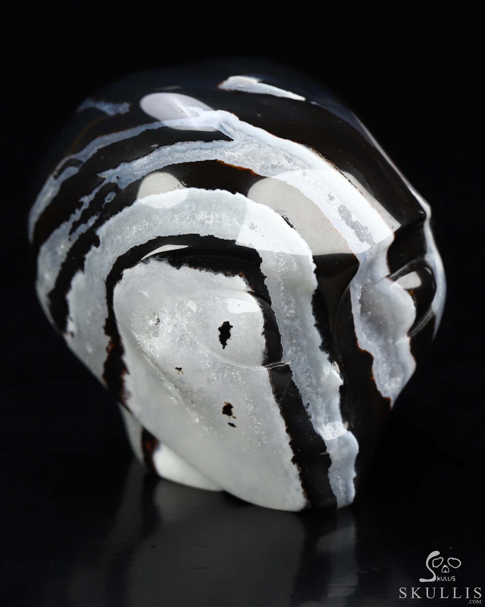 1.9" Black Zebra Agate Star Being Female Alien Crystal Skull Companion, Hand Carved Gemstone Fine Art Sculpture, Reiki Healing Stone Statue 1.9" Black Zebra Agate Star Being Female Alien Crystal Skull Companion, Hand Carved Gemstone Fine Art Sculpture, Reiki Healing Stone Statue
