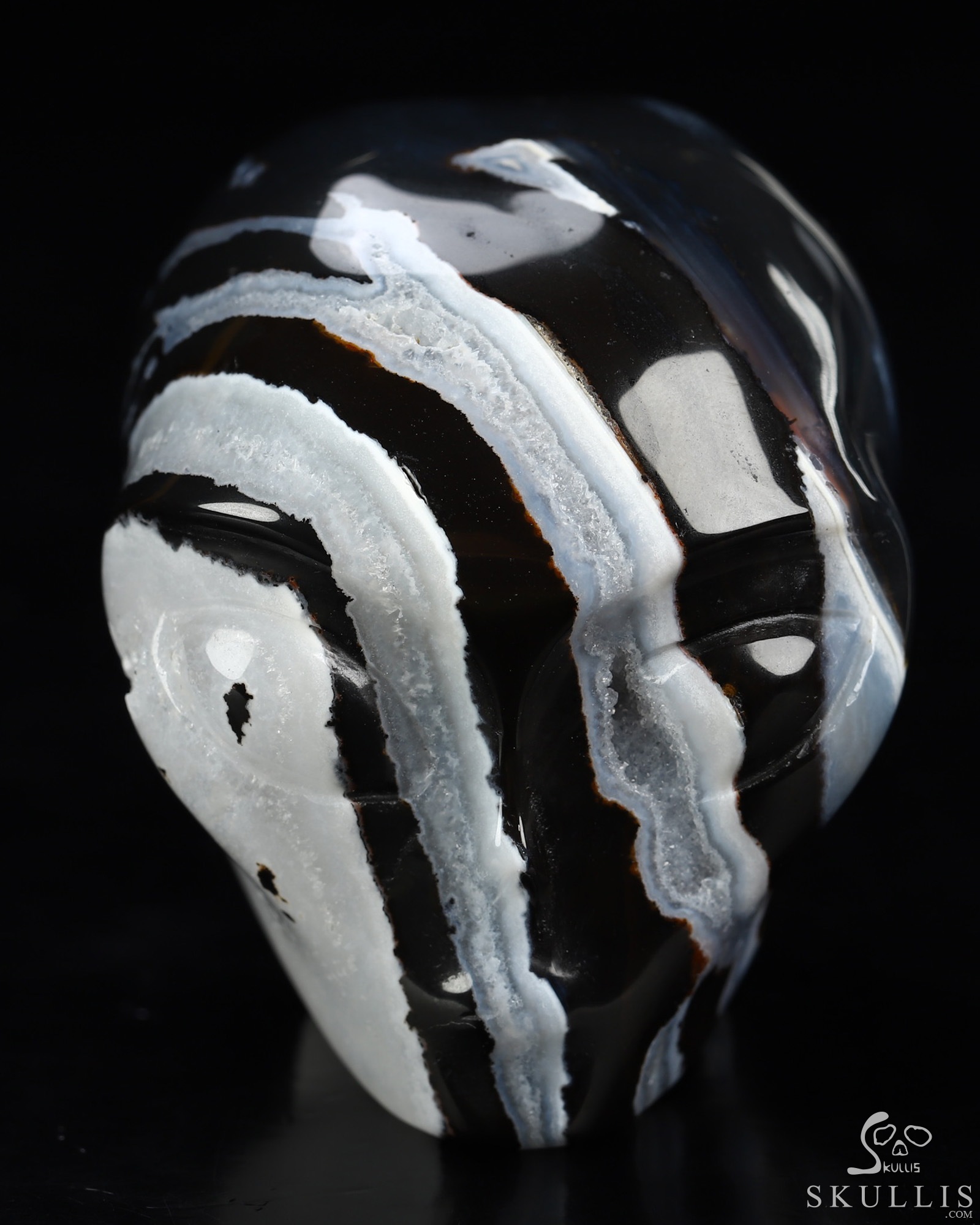1.9" Black Zebra Agate Star Being Female Alien Crystal Skull Companion, Hand Carved Gemstone Fine Art Sculpture, Reiki Healing Stone Statue 1.9" Black Zebra Agate Star Being Female Alien Crystal Skull Companion, Hand Carved Gemstone Fine Art Sculpture, Reiki Healing Stone Statue