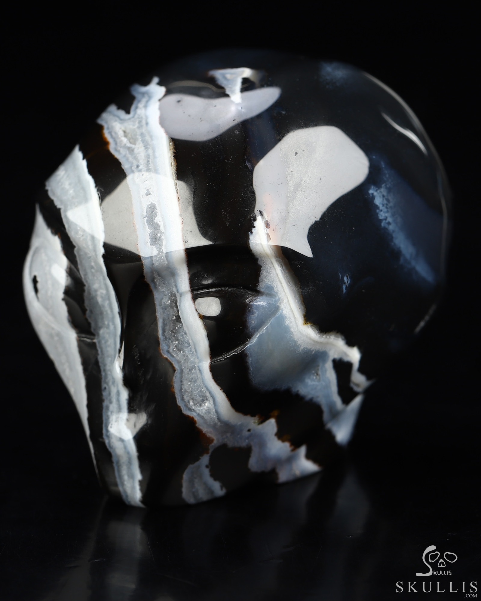 1.9" Black Zebra Agate Star Being Female Alien Crystal Skull Companion, Hand Carved Gemstone Fine Art Sculpture, Reiki Healing Stone Statue 1.9" Black Zebra Agate Star Being Female Alien Crystal Skull Companion, Hand Carved Gemstone Fine Art Sculpture, Reiki Healing Stone Statue