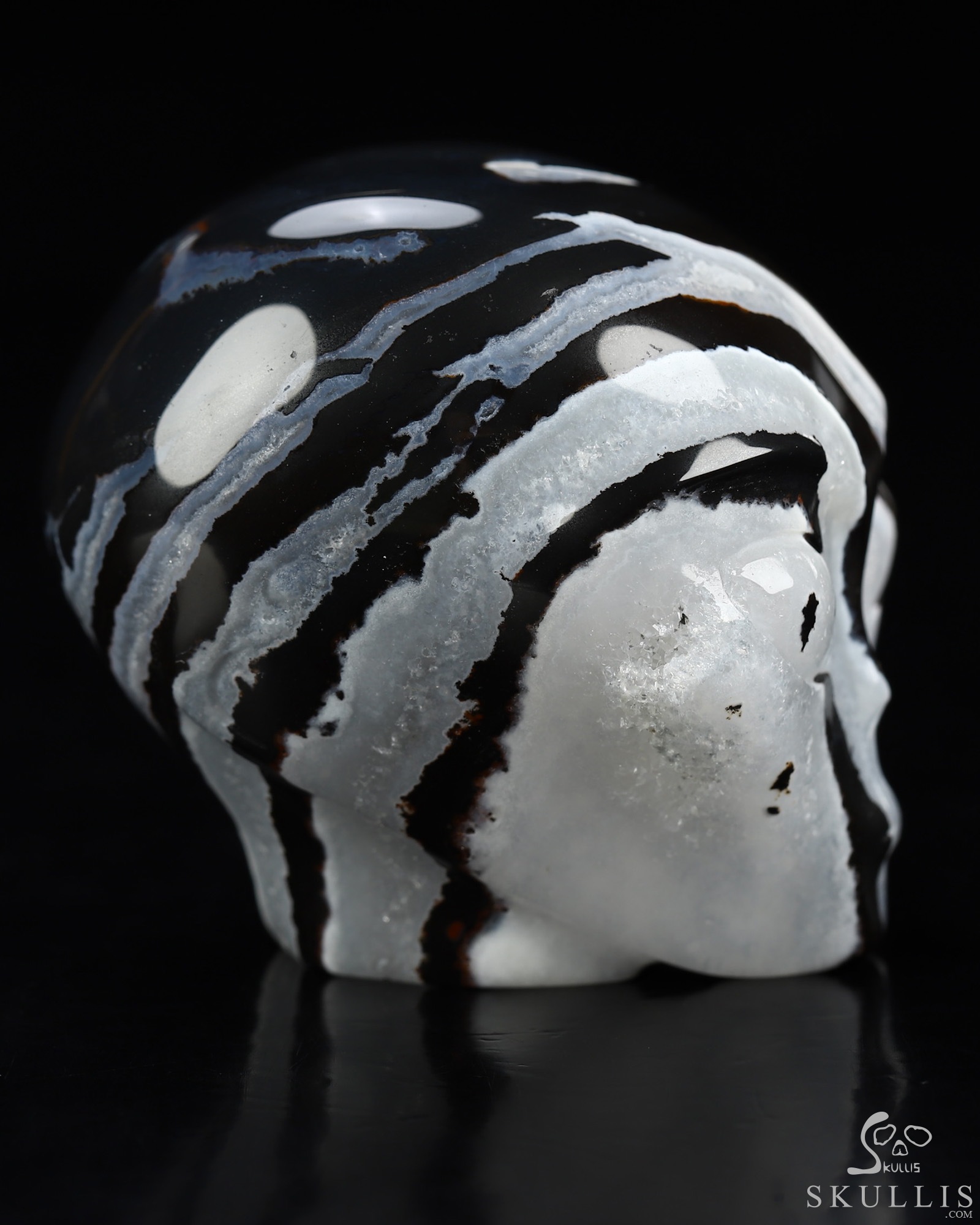 1.9" Black Zebra Agate Star Being Female Alien Crystal Skull Companion, Hand Carved Gemstone Fine Art Sculpture, Reiki Healing Stone Statue 1.9" Black Zebra Agate Star Being Female Alien Crystal Skull Companion, Hand Carved Gemstone Fine Art Sculpture, Reiki Healing Stone Statue