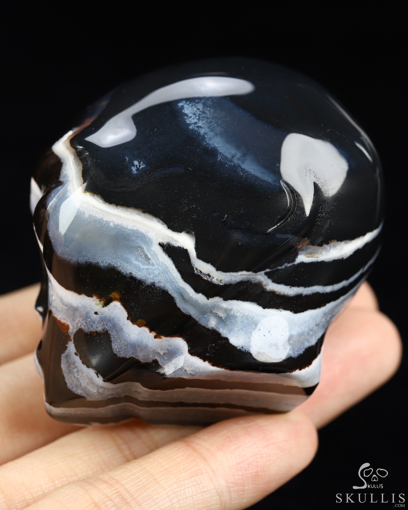 1.9" Black Zebra Agate Star Being Female Alien Crystal Skull Companion, Hand Carved Gemstone Fine Art Sculpture, Reiki Healing Stone Statue 1.9" Black Zebra Agate Star Being Female Alien Crystal Skull Companion, Hand Carved Gemstone Fine Art Sculpture, Reiki Healing Stone Statue