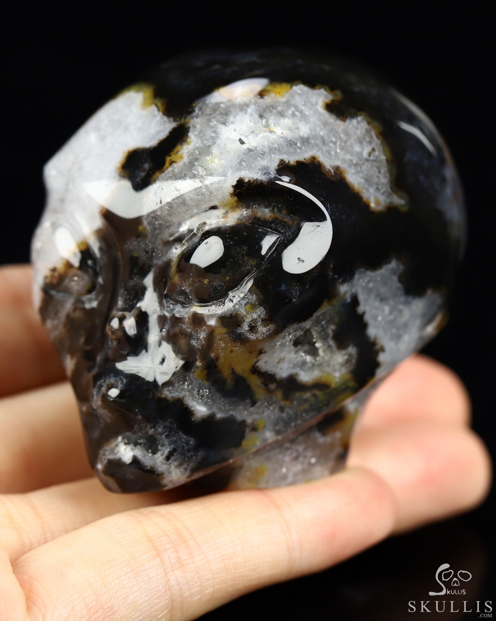 1.9" Black Zebra Agate Star Being Female Alien Crystal Skull Companion, Hand Carved Gemstone Fine Art Sculpture, Reiki Healing Stone Statue 1.9" Black Zebra Agate Star Being Female Alien Crystal Skull Companion, Hand Carved Gemstone Fine Art Sculpture, Reiki Healing Stone Statue