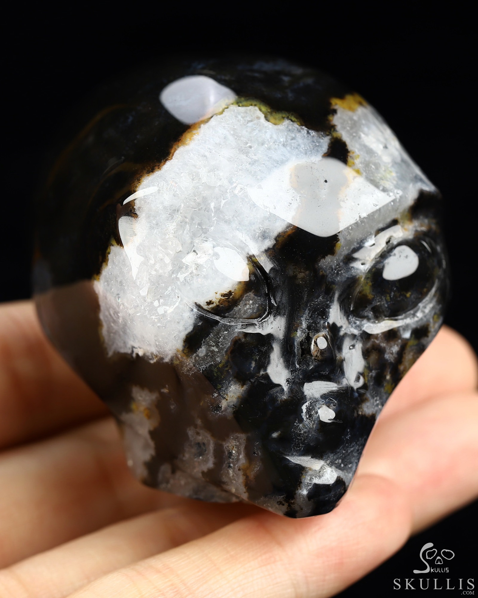 1.9" Black Zebra Agate Star Being Female Alien Crystal Skull Companion, Hand Carved Gemstone Fine Art Sculpture, Reiki Healing Stone Statue 1.9" Black Zebra Agate Star Being Female Alien Crystal Skull Companion, Hand Carved Gemstone Fine Art Sculpture, Reiki Healing Stone Statue