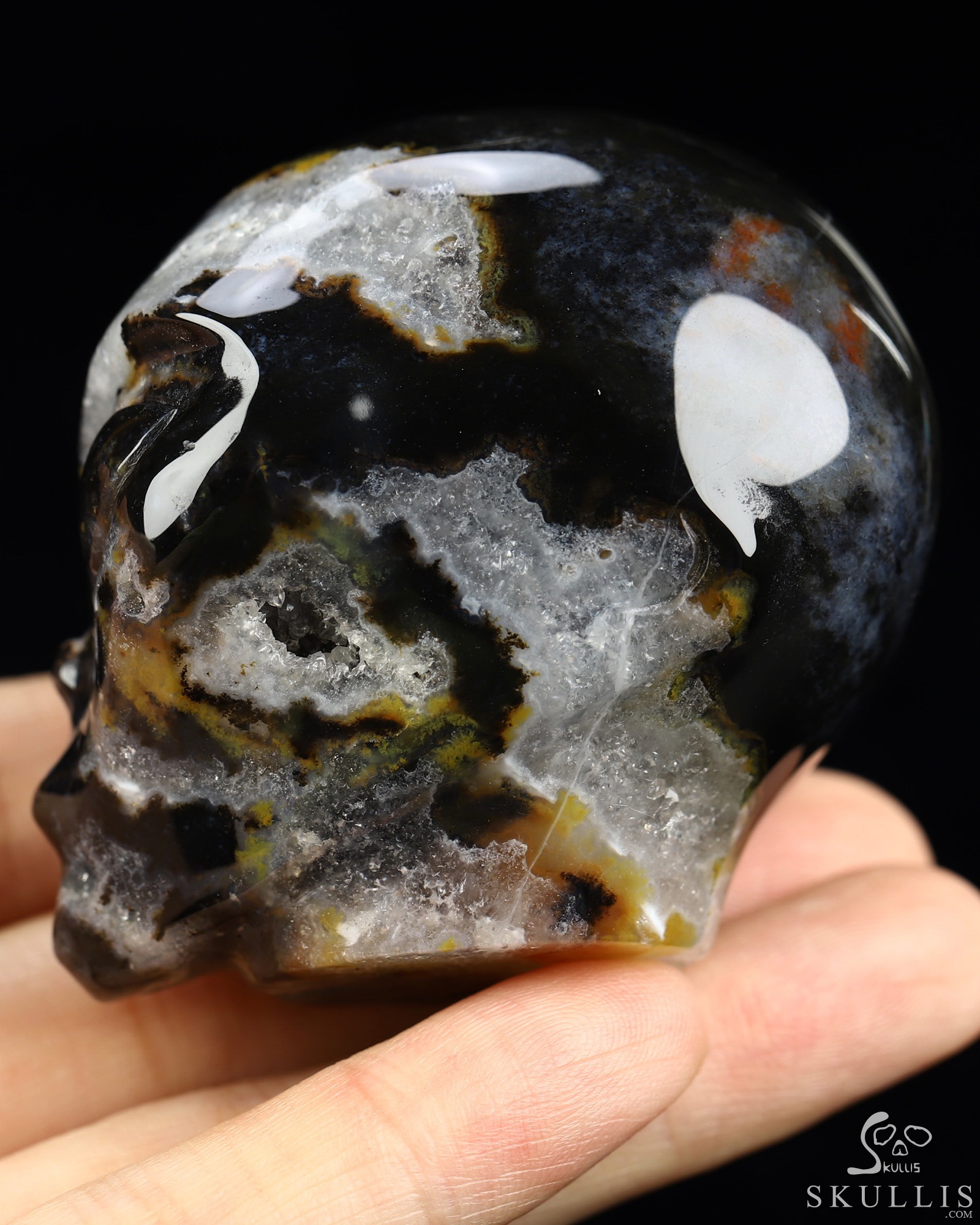 1.9" Black Zebra Agate Star Being Female Alien Crystal Skull Companion, Hand Carved Gemstone Fine Art Sculpture, Reiki Healing Stone Statue 1.9" Black Zebra Agate Star Being Female Alien Crystal Skull Companion, Hand Carved Gemstone Fine Art Sculpture, Reiki Healing Stone Statue