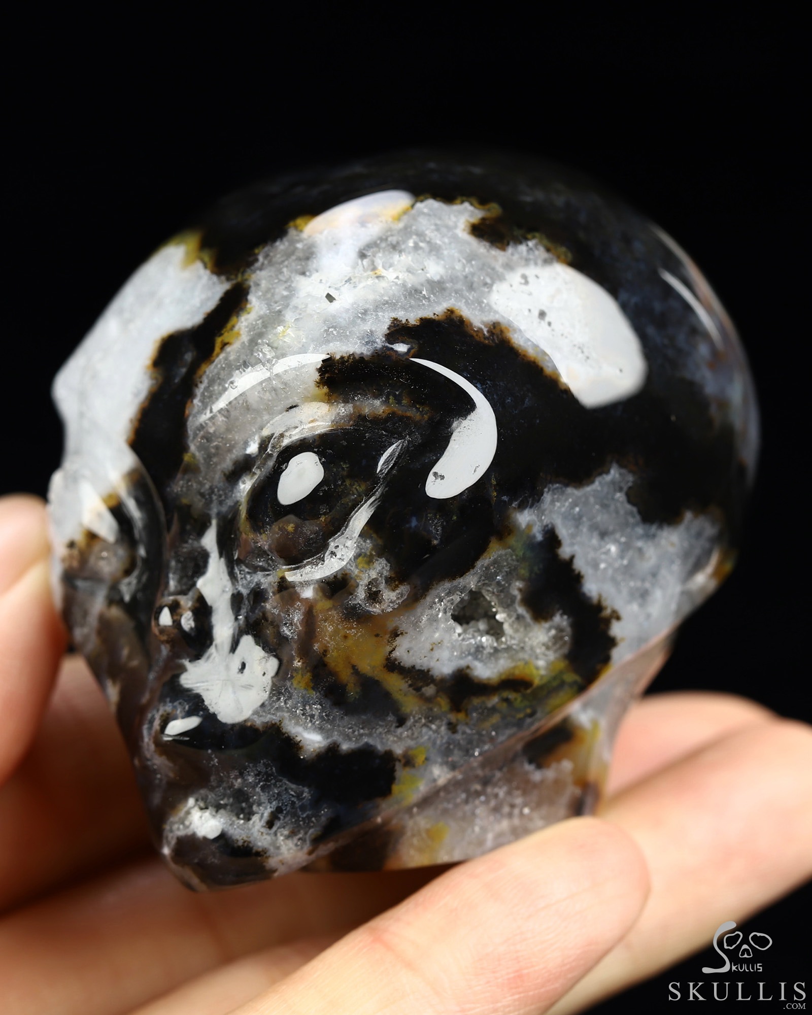 1.9" Black Zebra Agate Star Being Female Alien Crystal Skull Companion, Hand Carved Gemstone Fine Art Sculpture, Reiki Healing Stone Statue 1.9" Black Zebra Agate Star Being Female Alien Crystal Skull Companion, Hand Carved Gemstone Fine Art Sculpture, Reiki Healing Stone Statue