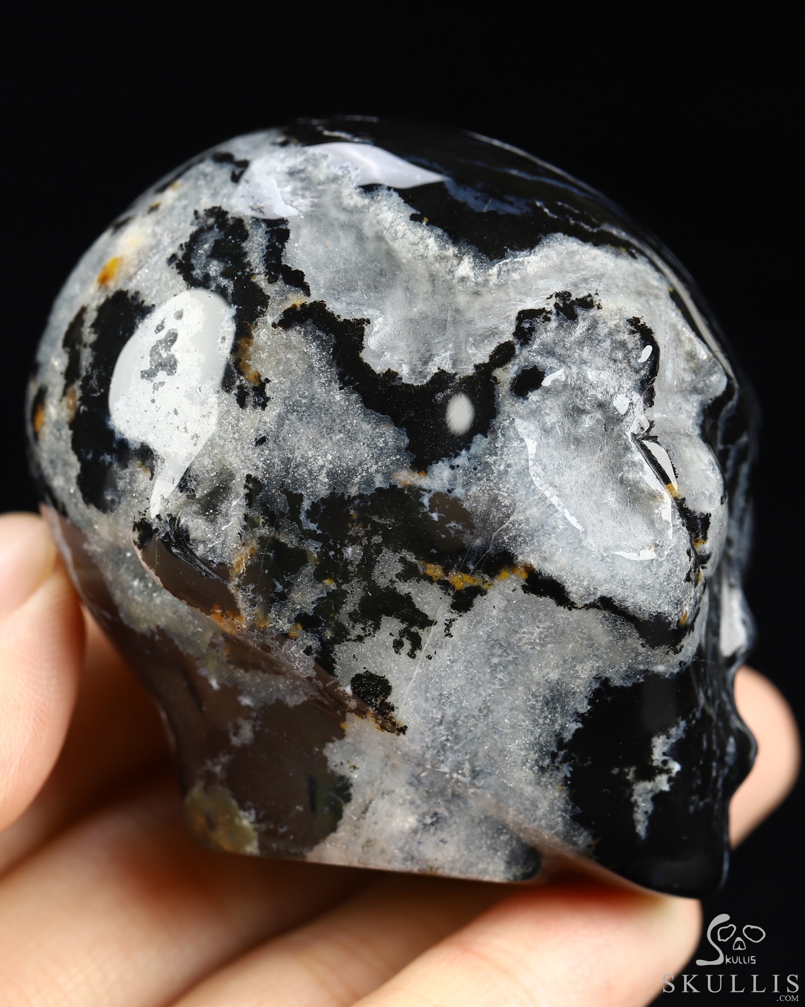 1.9" Black Zebra Agate Star Being Female Alien Crystal Skull Companion, Hand Carved Gemstone Fine Art Sculpture, Reiki Healing Stone Statue 1.9" Black Zebra Agate Star Being Female Alien Crystal Skull Companion, Hand Carved Gemstone Fine Art Sculpture, Reiki Healing Stone Statue