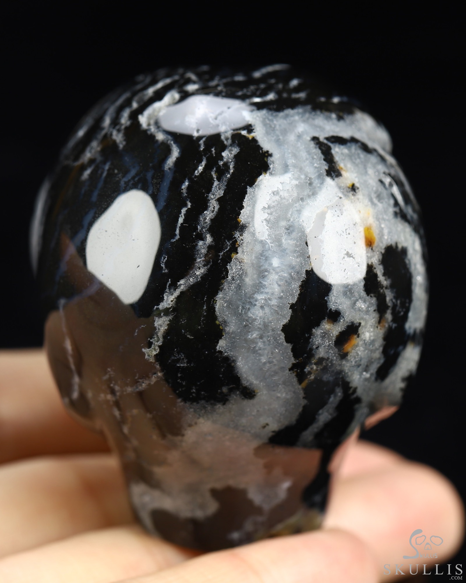1.9" Black Zebra Agate Star Being Female Alien Crystal Skull Companion, Hand Carved Gemstone Fine Art Sculpture, Reiki Healing Stone Statue 1.9" Black Zebra Agate Star Being Female Alien Crystal Skull Companion, Hand Carved Gemstone Fine Art Sculpture, Reiki Healing Stone Statue