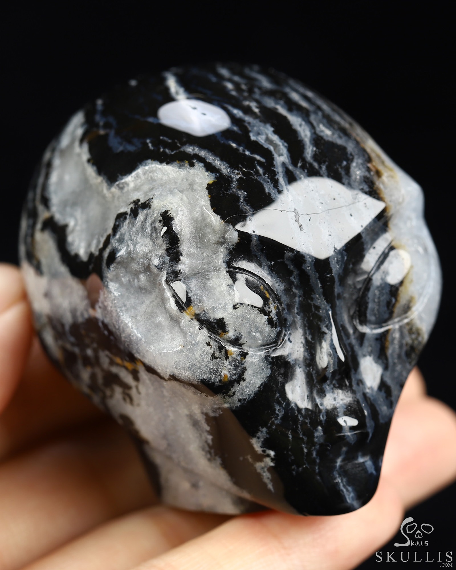 1.9" Black Zebra Agate Star Being Female Alien Crystal Skull Companion, Hand Carved Gemstone Fine Art Sculpture, Reiki Healing Stone Statue 1.9" Black Zebra Agate Star Being Female Alien Crystal Skull Companion, Hand Carved Gemstone Fine Art Sculpture, Reiki Healing Stone Statue