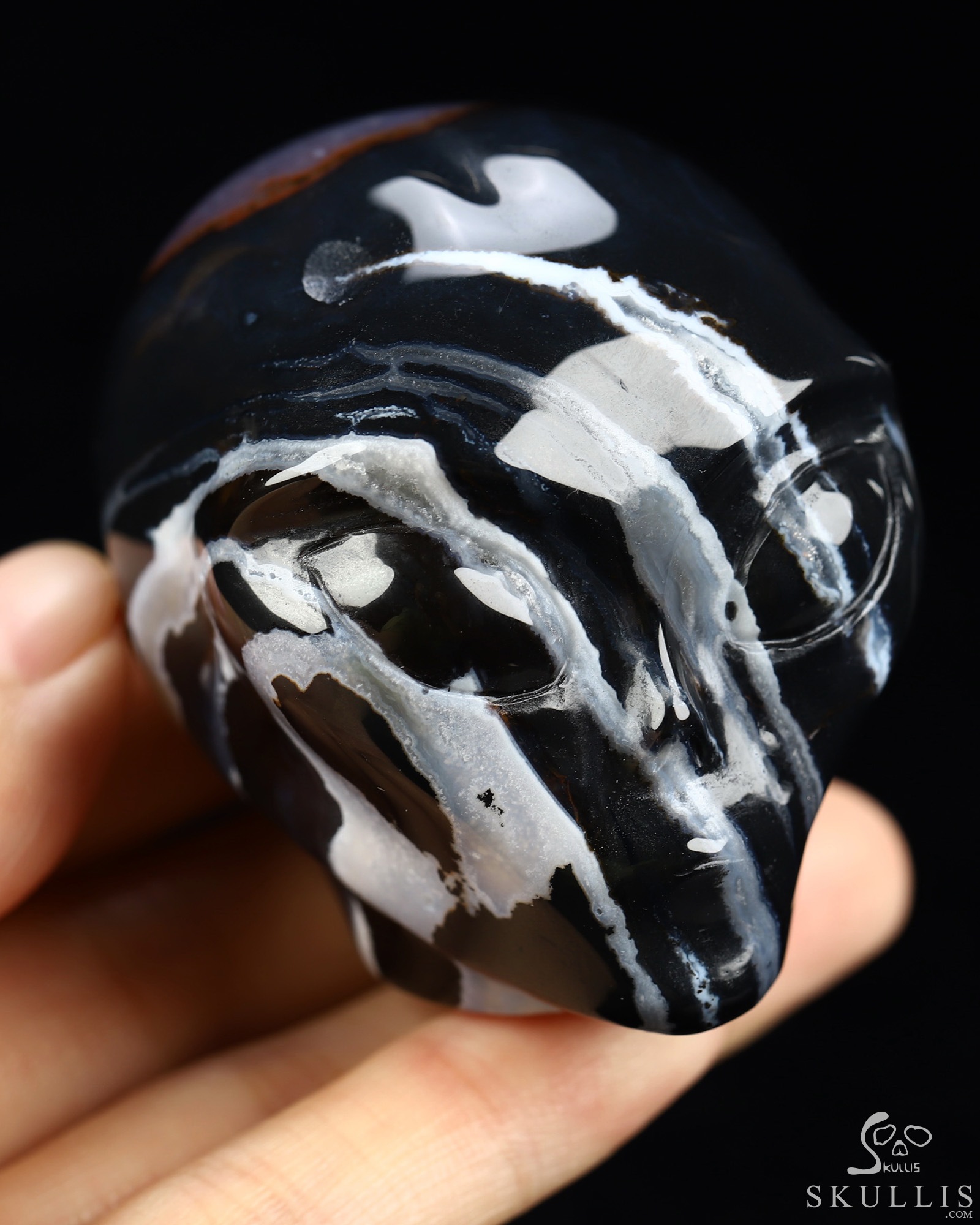 1.9" Black Zebra Agate Star Being Female Alien Crystal Skull Companion, Hand Carved Gemstone Fine Art Sculpture, Reiki Healing Stone Statue 1.9" Black Zebra Agate Star Being Female Alien Crystal Skull Companion, Hand Carved Gemstone Fine Art Sculpture, Reiki Healing Stone Statue