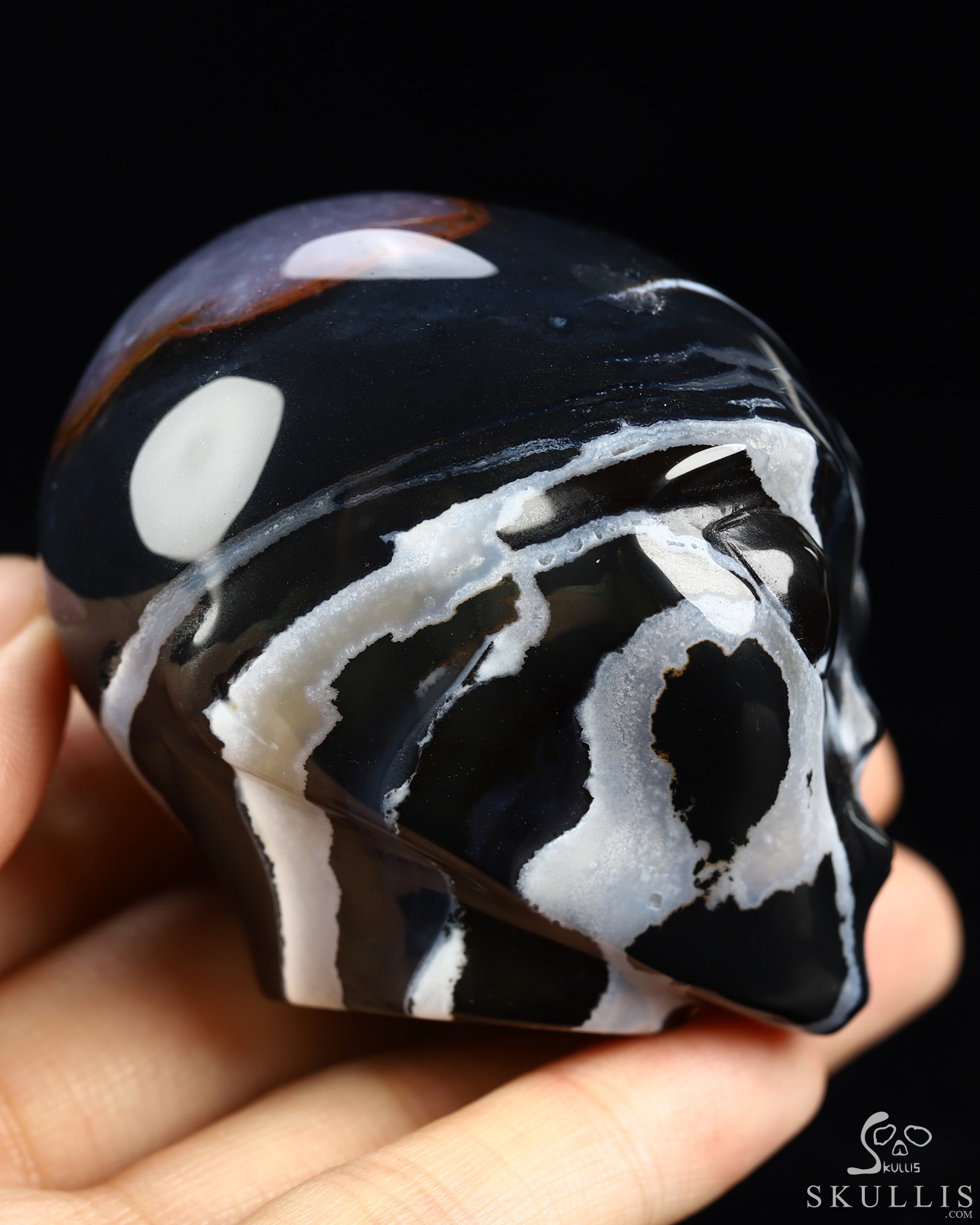 1.9" Black Zebra Agate Star Being Female Alien Crystal Skull Companion, Hand Carved Gemstone Fine Art Sculpture, Reiki Healing Stone Statue 1.9" Black Zebra Agate Star Being Female Alien Crystal Skull Companion, Hand Carved Gemstone Fine Art Sculpture, Reiki Healing Stone Statue