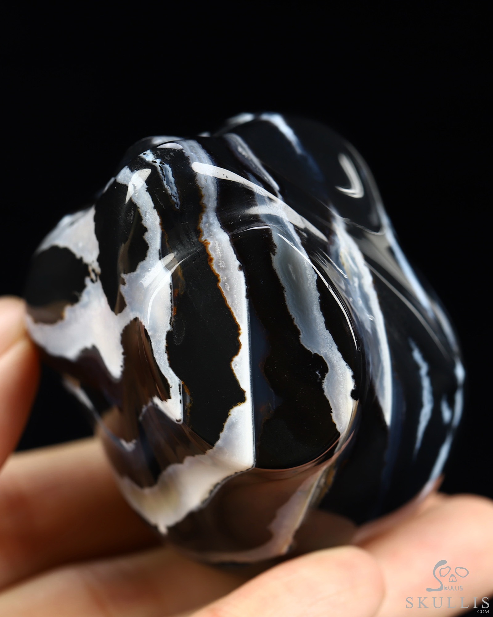 1.9" Black Zebra Agate Star Being Female Alien Crystal Skull Companion, Hand Carved Gemstone Fine Art Sculpture, Reiki Healing Stone Statue 1.9" Black Zebra Agate Star Being Female Alien Crystal Skull Companion, Hand Carved Gemstone Fine Art Sculpture, Reiki Healing Stone Statue