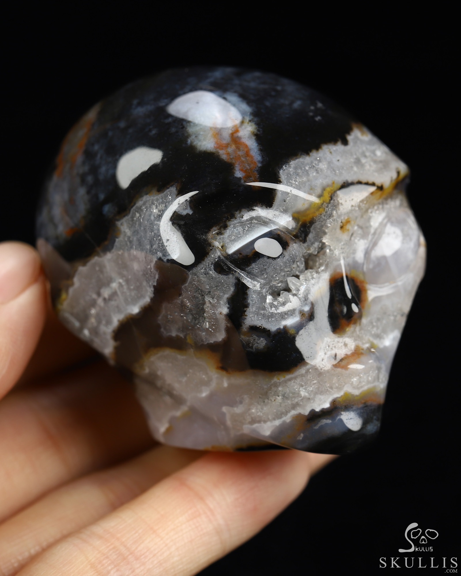 1.9" Black Zebra Agate Star Being Female Alien Crystal Skull Companion, Hand Carved Gemstone Fine Art Sculpture, Reiki Healing Stone Statue 1.9" Black Zebra Agate Star Being Female Alien Crystal Skull Companion, Hand Carved Gemstone Fine Art Sculpture, Reiki Healing Stone Statue