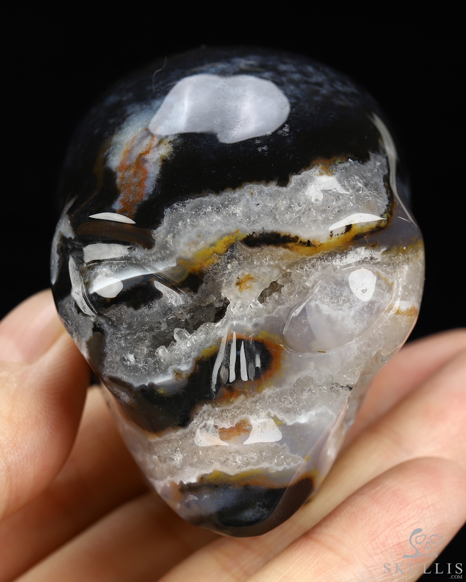 1.9" Black Zebra Agate Star Being Female Alien Crystal Skull Companion, Hand Carved Gemstone Fine Art Sculpture, Reiki Healing Stone Statue 1.9" Black Zebra Agate Star Being Female Alien Crystal Skull Companion, Hand Carved Gemstone Fine Art Sculpture, Reiki Healing Stone Statue