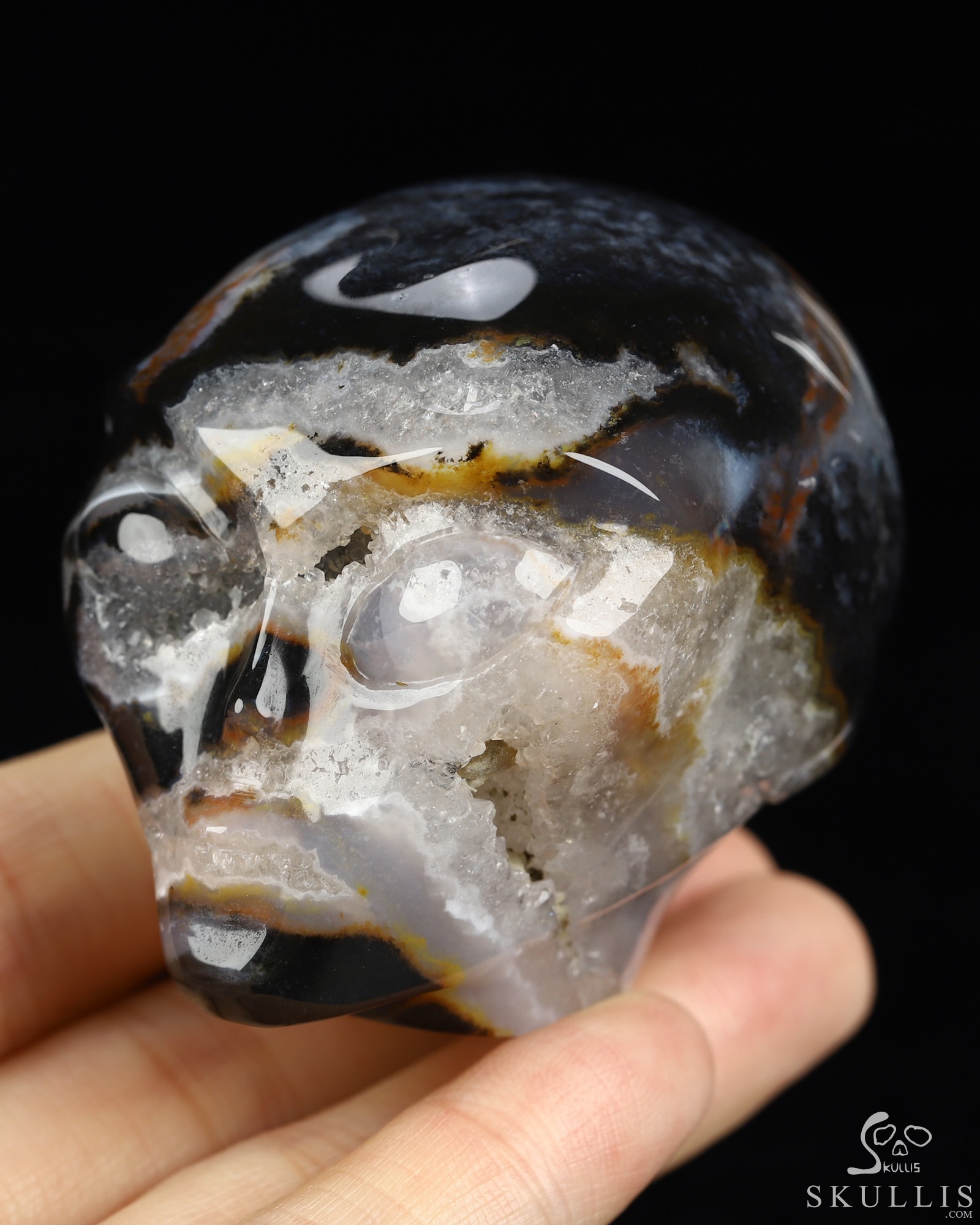 1.9" Black Zebra Agate Star Being Female Alien Crystal Skull Companion, Hand Carved Gemstone Fine Art Sculpture, Reiki Healing Stone Statue 1.9" Black Zebra Agate Star Being Female Alien Crystal Skull Companion, Hand Carved Gemstone Fine Art Sculpture, Reiki Healing Stone Statue
