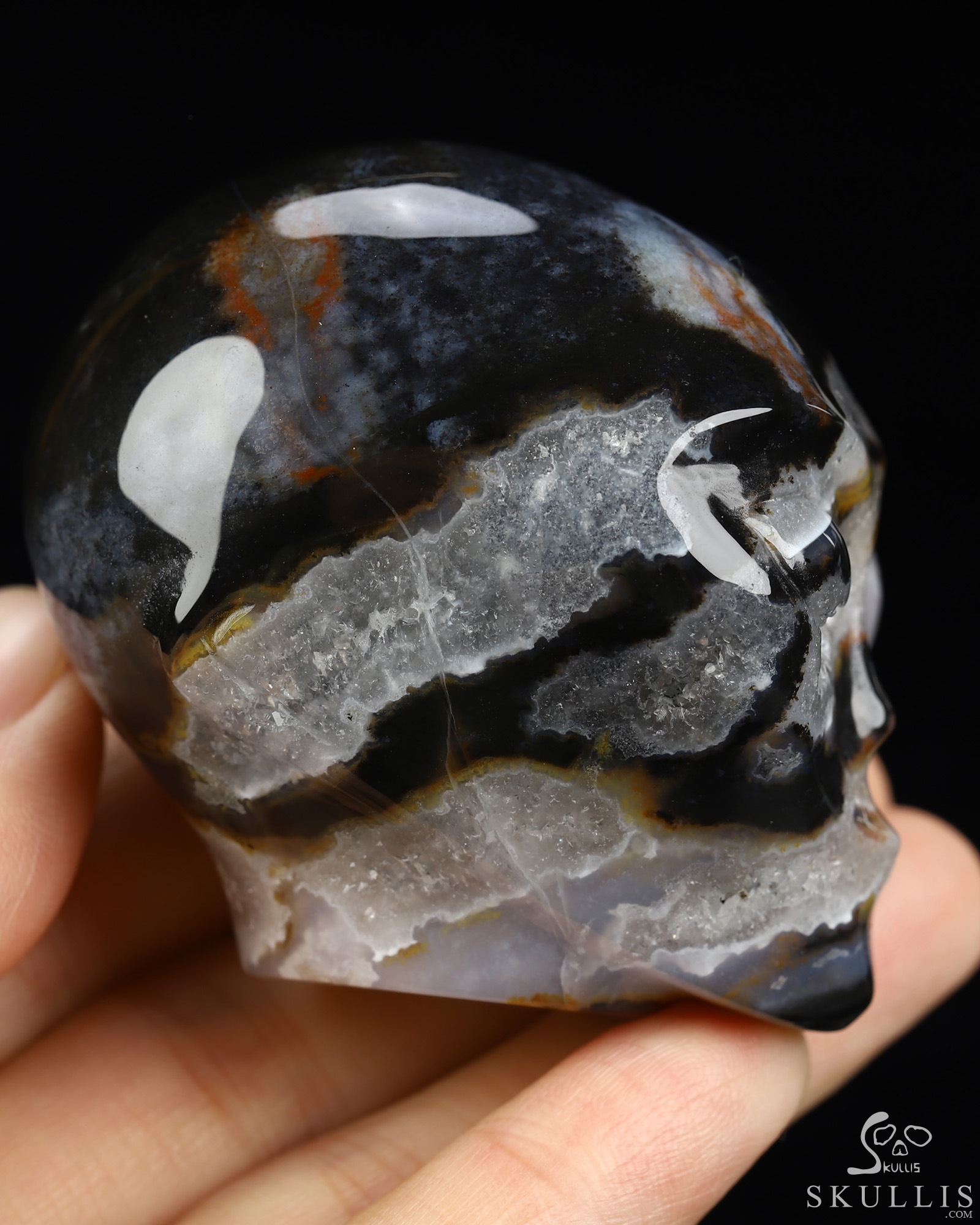 1.9" Black Zebra Agate Star Being Female Alien Crystal Skull Companion, Hand Carved Gemstone Fine Art Sculpture, Reiki Healing Stone Statue 1.9" Black Zebra Agate Star Being Female Alien Crystal Skull Companion, Hand Carved Gemstone Fine Art Sculpture, Reiki Healing Stone Statue