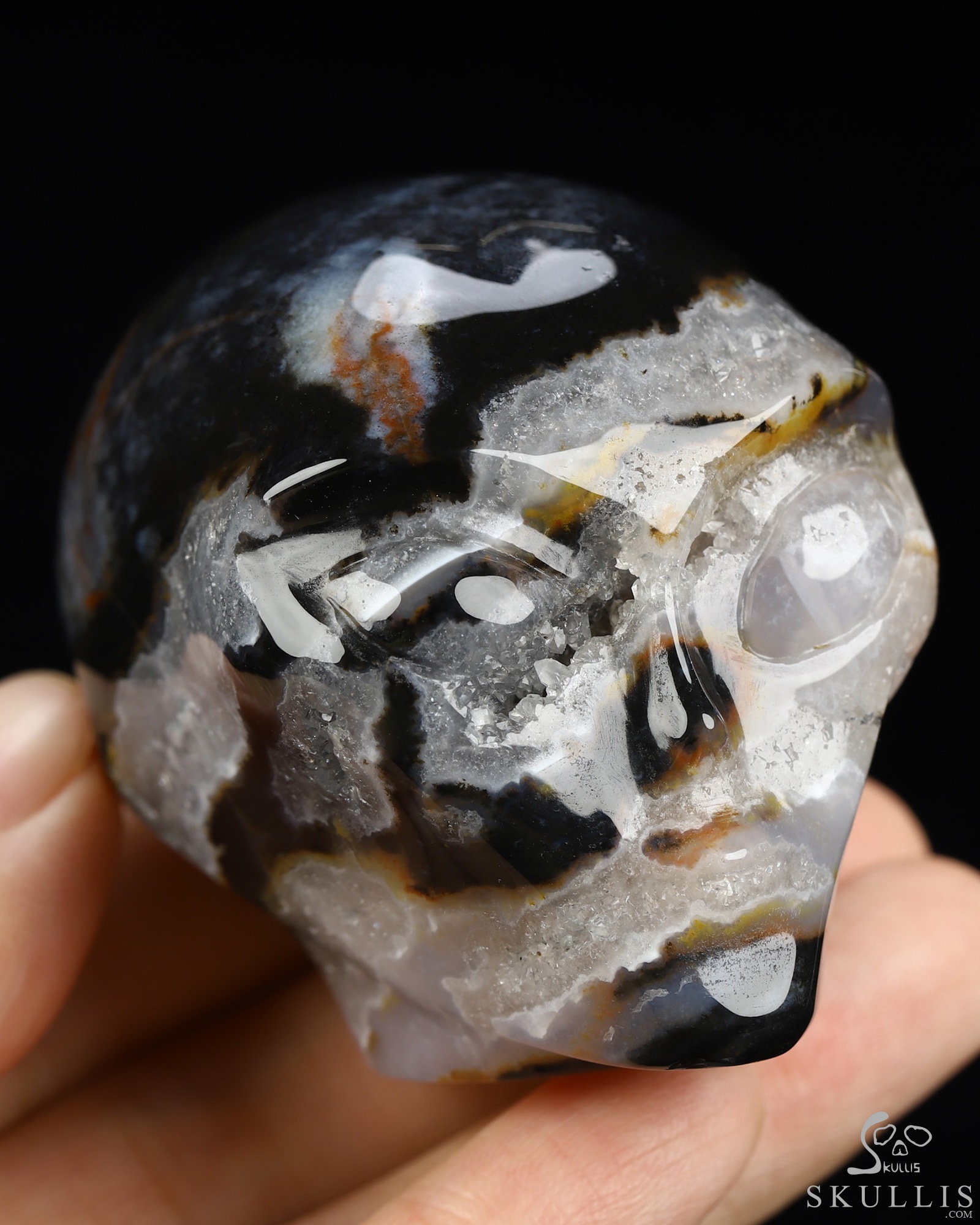 1.9" Black Zebra Agate Star Being Female Alien Crystal Skull Companion, Hand Carved Gemstone Fine Art Sculpture, Reiki Healing Stone Statue 1.9" Black Zebra Agate Star Being Female Alien Crystal Skull Companion, Hand Carved Gemstone Fine Art Sculpture, Reiki Healing Stone Statue