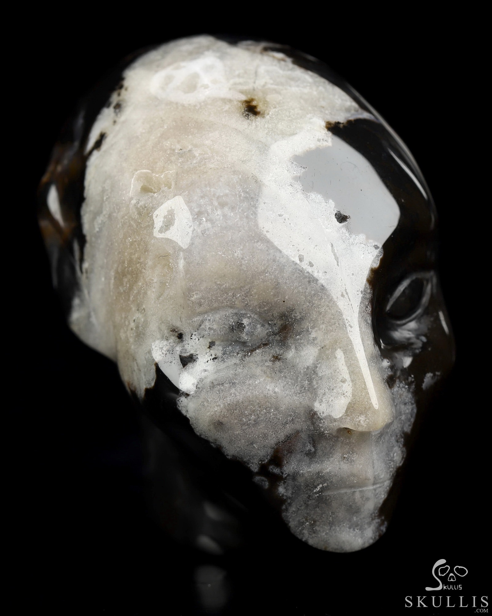1.8" Black Zebra Agate Hand Carved Fairy Elf Alien Crystal Skull Companion Sculpture, Crystal Healing 1.8" Black Zebra Agate Hand Carved Fairy Elf Alien Crystal Skull Companion Sculpture, Crystal Healing