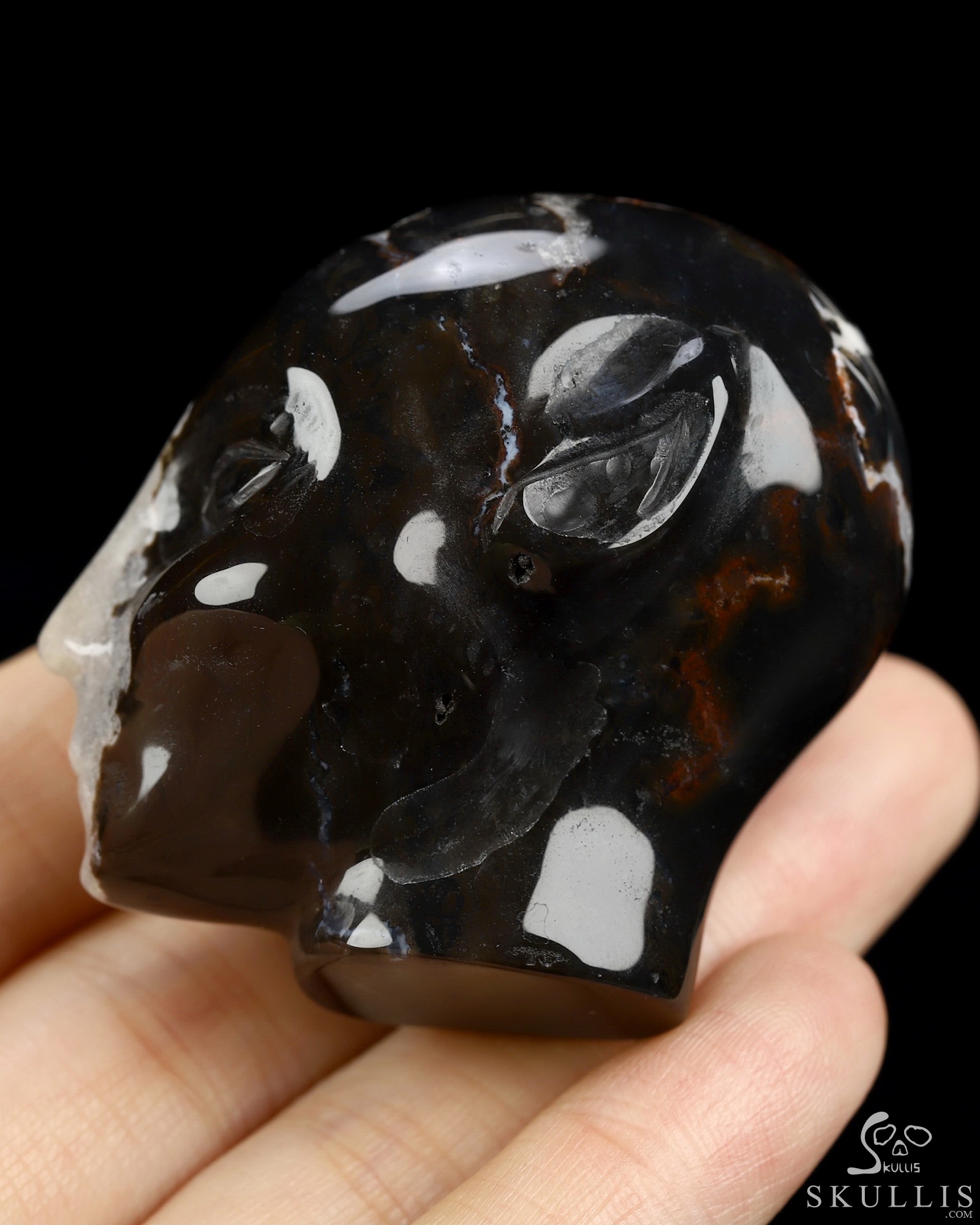 1.8" Black Zebra Agate Hand Carved Fairy Elf Alien Crystal Skull Companion Sculpture, Crystal Healing 1.8" Black Zebra Agate Hand Carved Fairy Elf Alien Crystal Skull Companion Sculpture, Crystal Healing