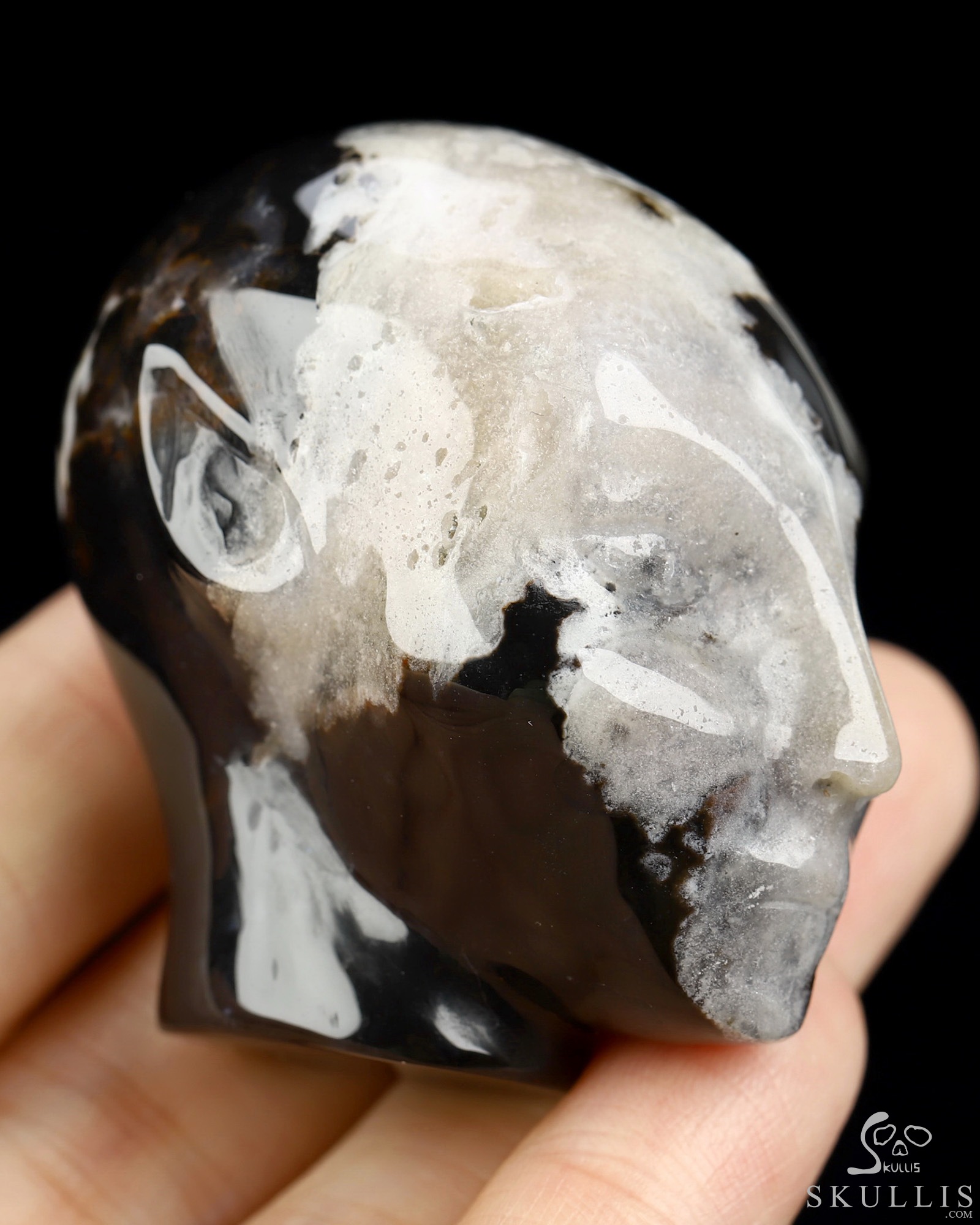 1.8" Black Zebra Agate Hand Carved Fairy Elf Alien Crystal Skull Companion Sculpture, Crystal Healing 1.8" Black Zebra Agate Hand Carved Fairy Elf Alien Crystal Skull Companion Sculpture, Crystal Healing