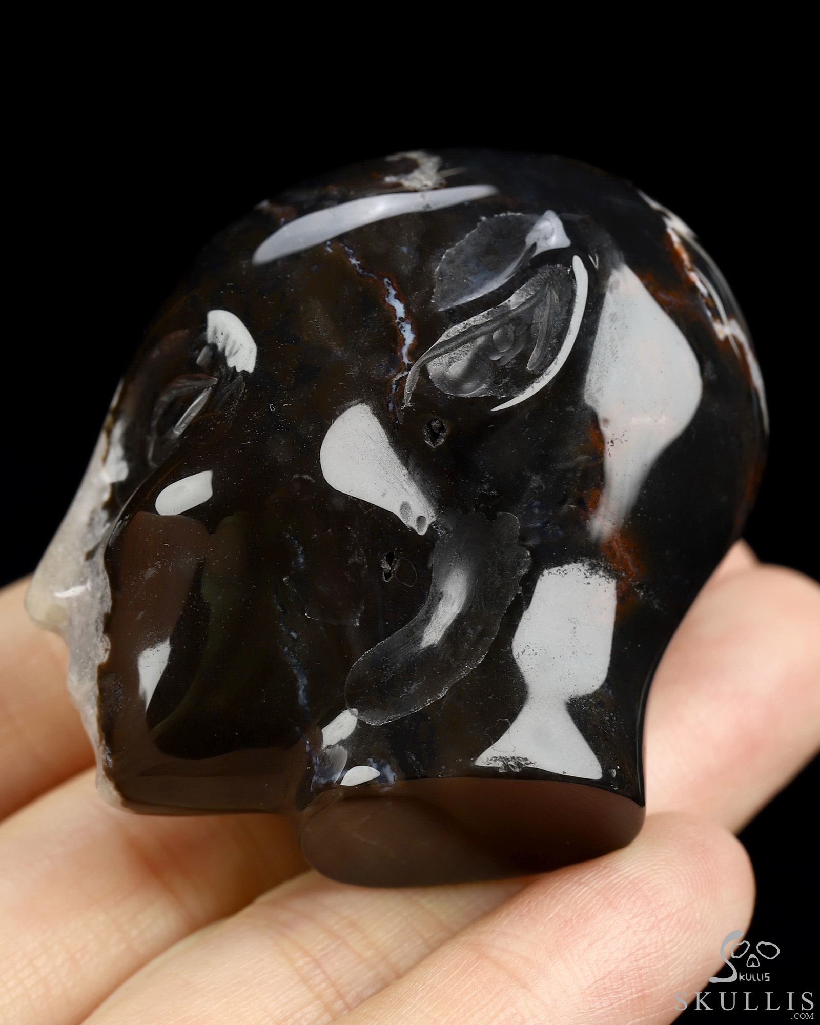 1.8" Black Zebra Agate Hand Carved Fairy Elf Alien Crystal Skull Companion Sculpture, Crystal Healing 1.8" Black Zebra Agate Hand Carved Fairy Elf Alien Crystal Skull Companion Sculpture, Crystal Healing
