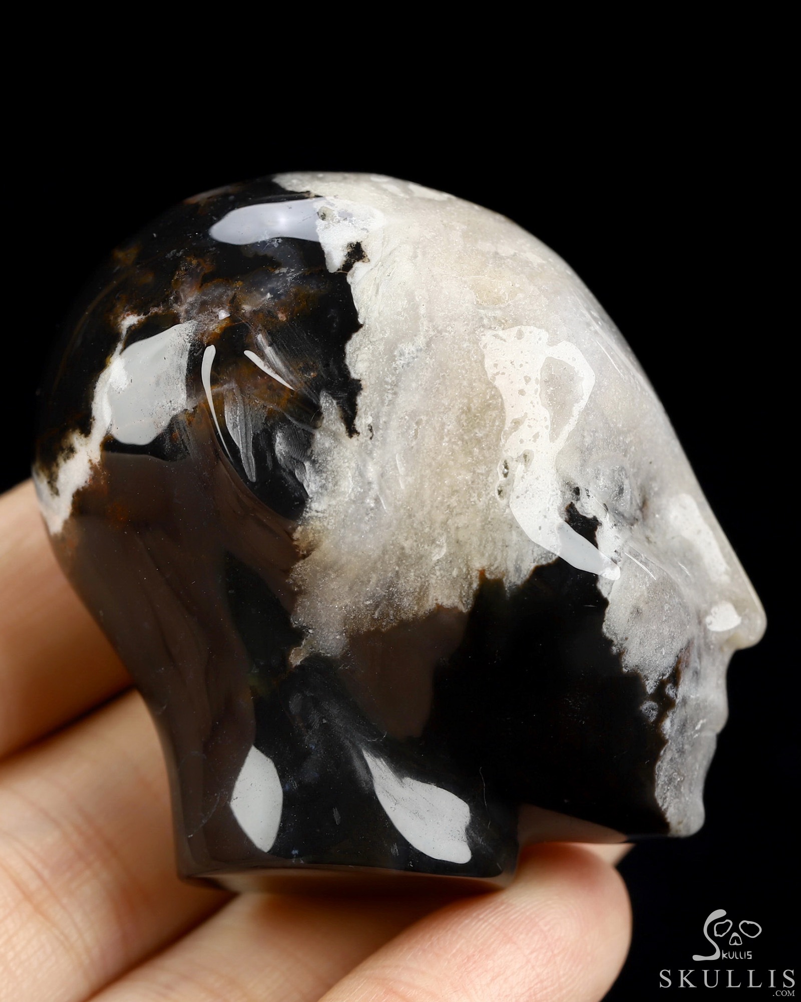1.8" Black Zebra Agate Hand Carved Fairy Elf Alien Crystal Skull Companion Sculpture, Crystal Healing 1.8" Black Zebra Agate Hand Carved Fairy Elf Alien Crystal Skull Companion Sculpture, Crystal Healing