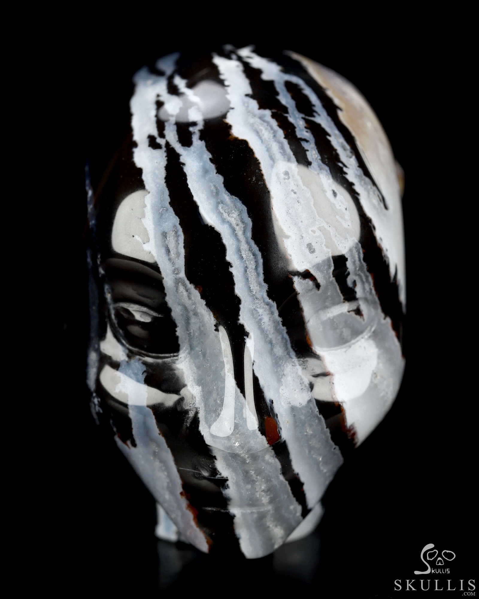 1.8" Black Zebra Agate Hand Carved Fairy Elf Alien Crystal Skull Companion Sculpture, Crystal Healing 1.8" Black Zebra Agate Hand Carved Fairy Elf Alien Crystal Skull Companion Sculpture, Crystal Healing