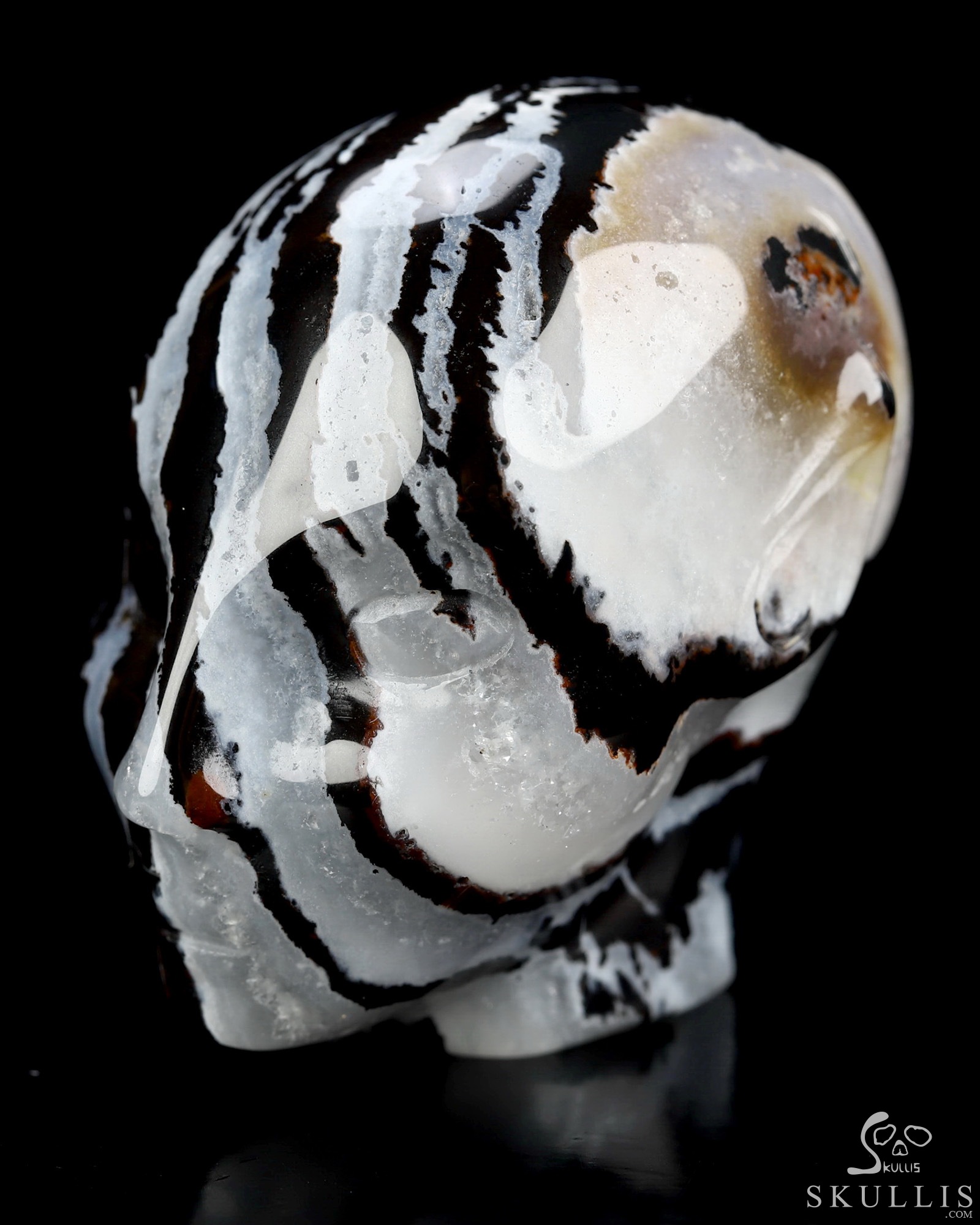 1.8" Black Zebra Agate Hand Carved Fairy Elf Alien Crystal Skull Companion Sculpture, Crystal Healing 1.8" Black Zebra Agate Hand Carved Fairy Elf Alien Crystal Skull Companion Sculpture, Crystal Healing