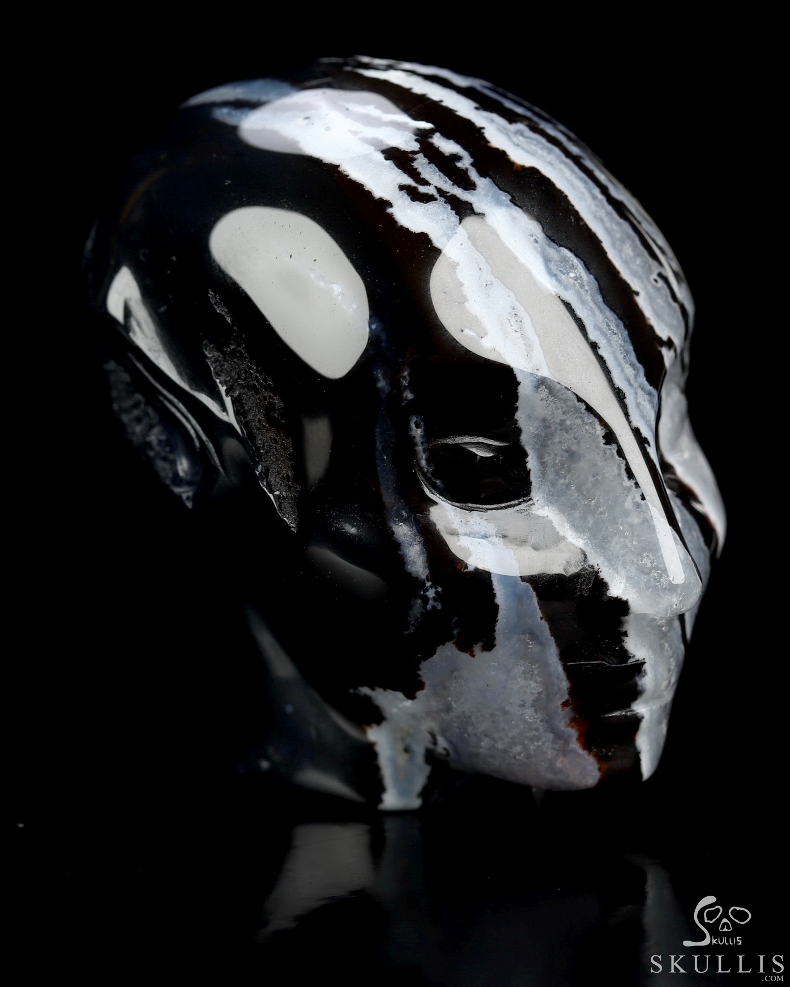 1.8" Black Zebra Agate Hand Carved Fairy Elf Alien Crystal Skull Companion Sculpture, Crystal Healing 1.8" Black Zebra Agate Hand Carved Fairy Elf Alien Crystal Skull Companion Sculpture, Crystal Healing