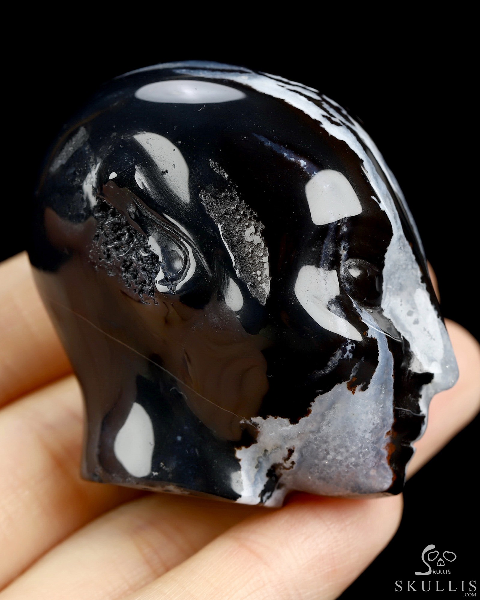 1.8" Black Zebra Agate Hand Carved Fairy Elf Alien Crystal Skull Companion Sculpture, Crystal Healing 1.8" Black Zebra Agate Hand Carved Fairy Elf Alien Crystal Skull Companion Sculpture, Crystal Healing