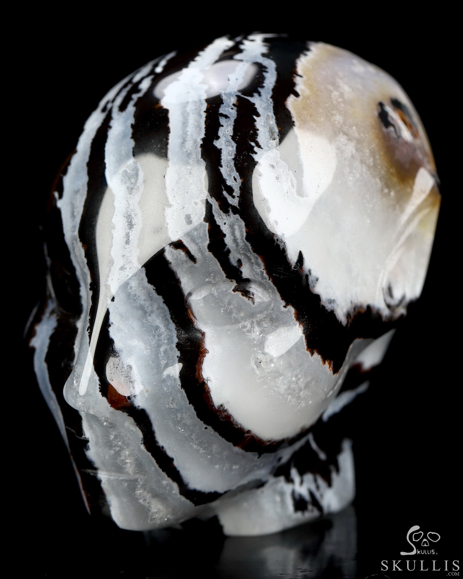 1.8" Black Zebra Agate Hand Carved Fairy Elf Alien Crystal Skull Companion Sculpture, Crystal Healing 1.8" Black Zebra Agate Hand Carved Fairy Elf Alien Crystal Skull Companion Sculpture, Crystal Healing